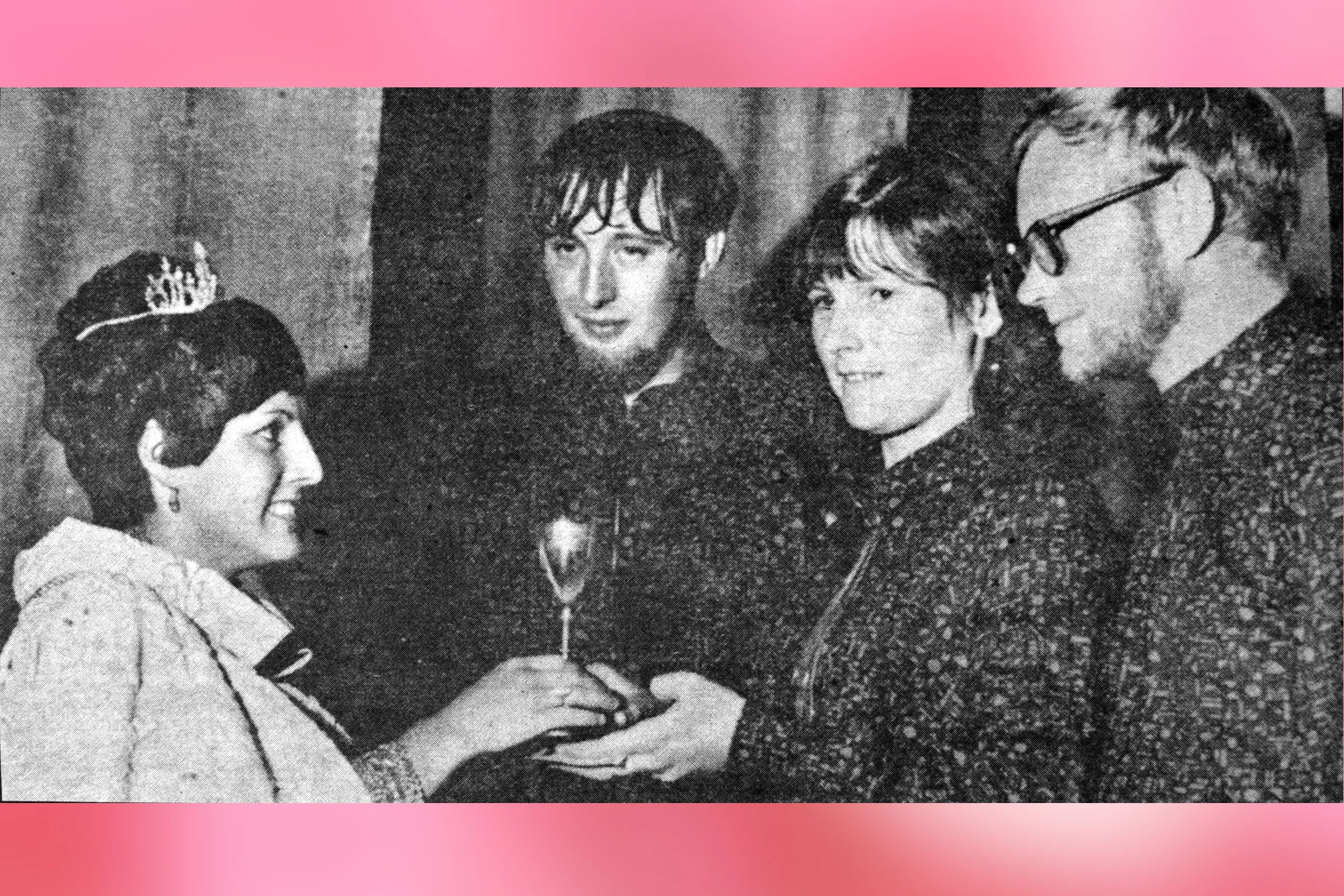  PAT  handing out cup to Mike Edwards, Meg Turner & Bob Gooding at the Carnival Talent Contest 1967