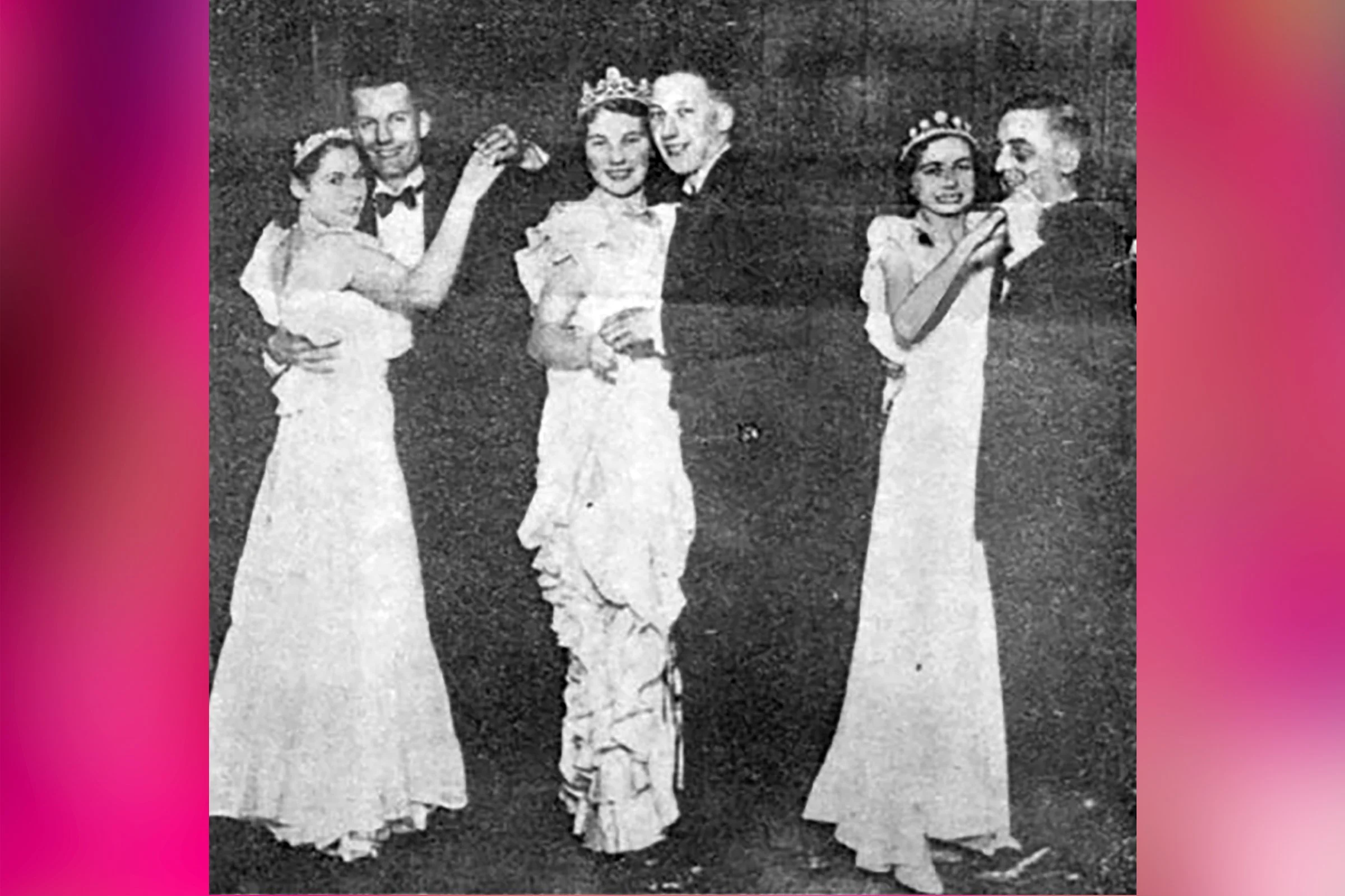  ENA  dancing at the Carnival Ball with her attendants MARY & JUNE 1934