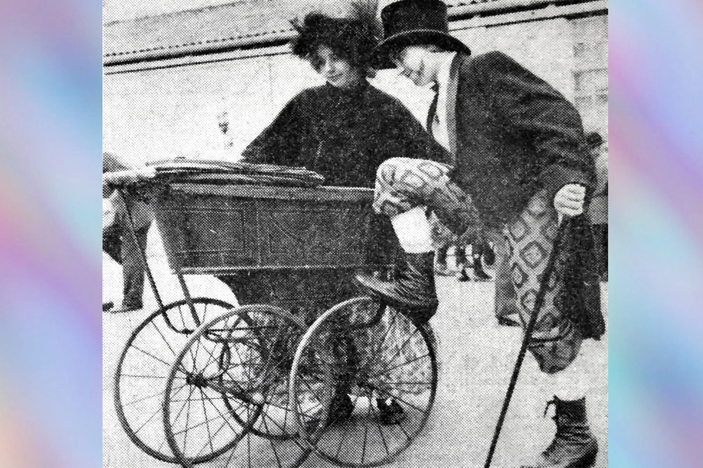 Caroline Baker & Angela Dando with a 100 year old pram