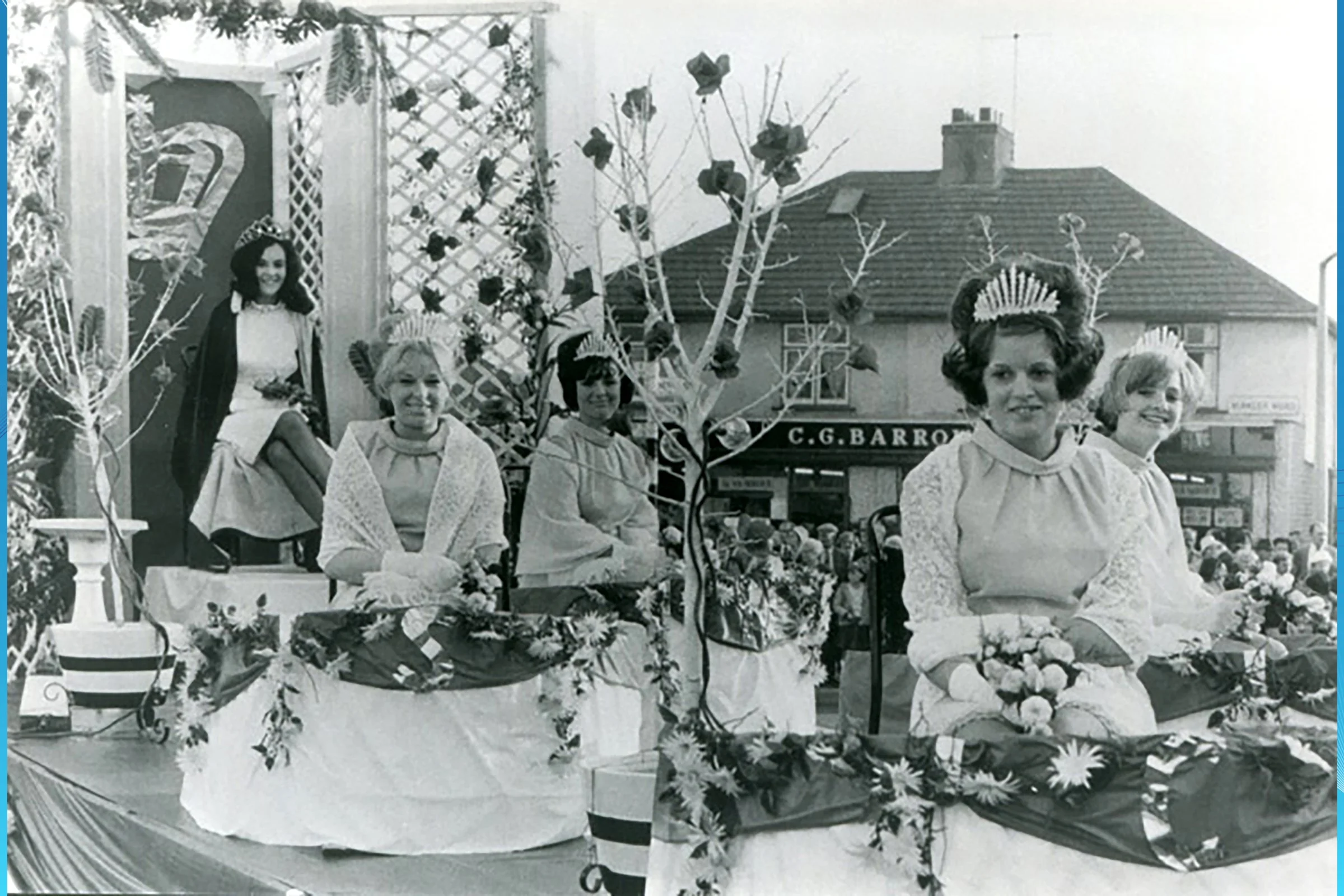 Adult Queen's float in parade 1966