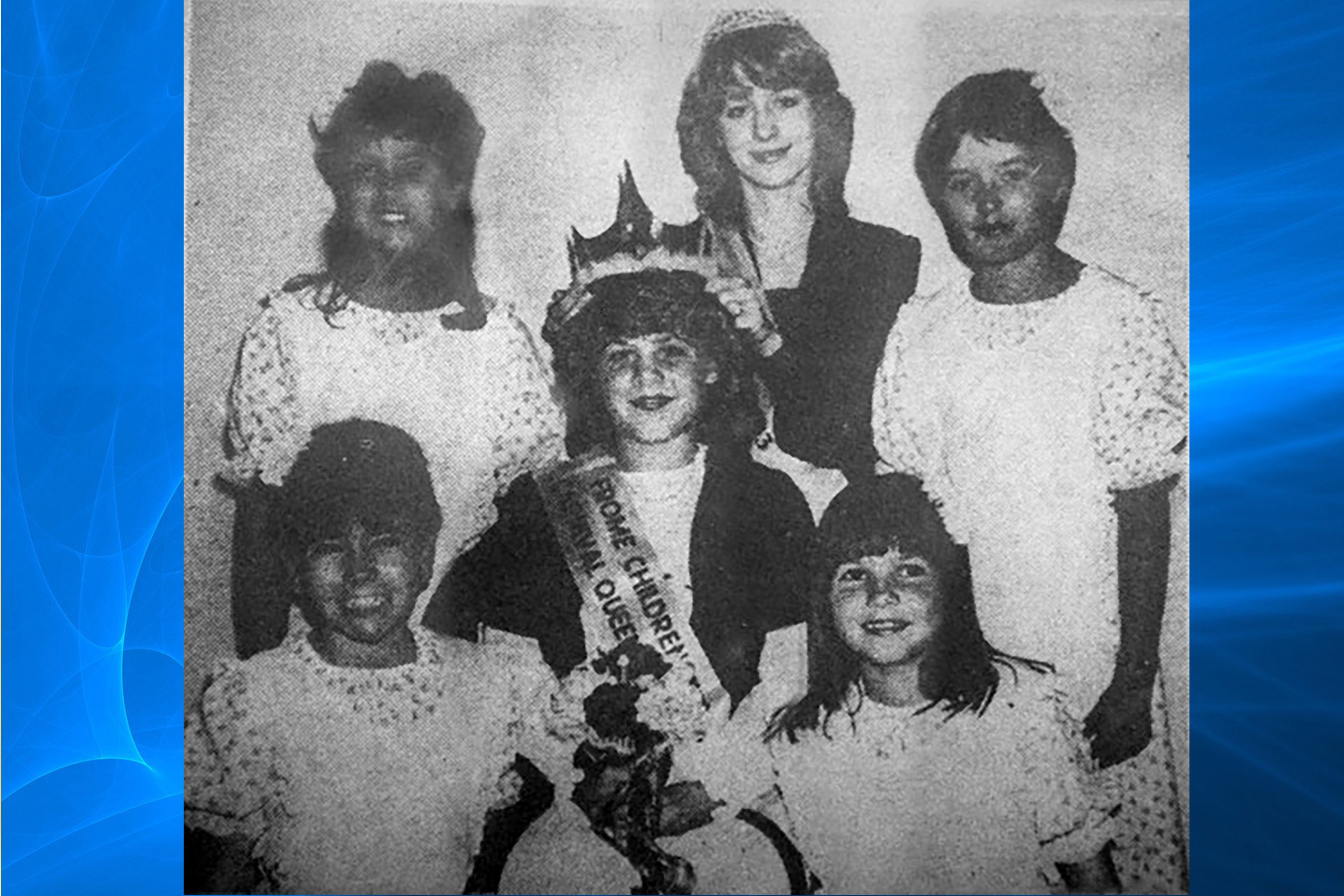  JACKIE  with Attendants SAMANTHA KINSLER, VICTORIA KNIGHT, SHARRON CAFFYN, JULIE SHEPHERD 1983