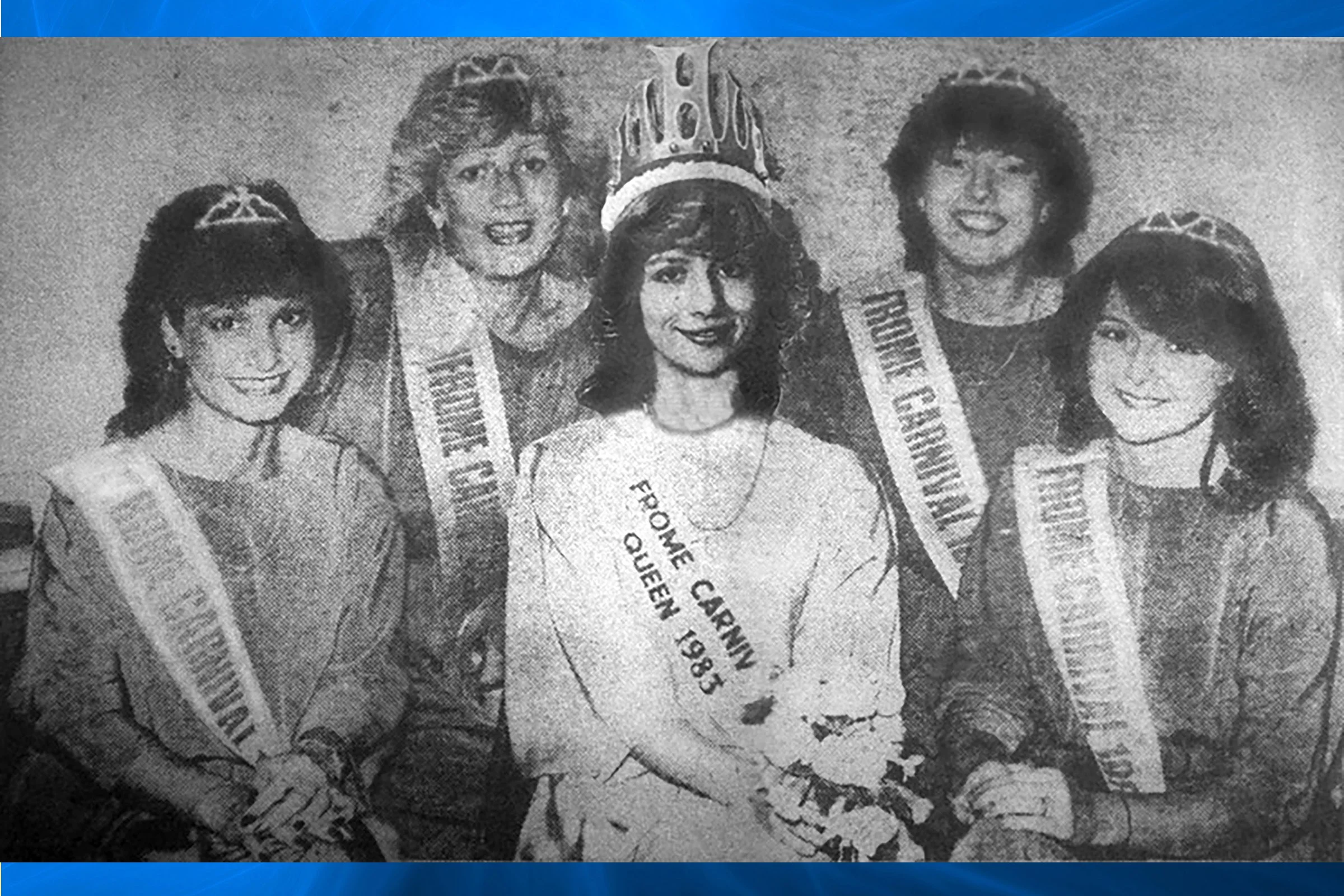 QUEEN  HELEN CLARKE  with Attendants DAWN SHINER, MICHELLE DALLARD, NICOLA DAVIS, GINA O'CONNOR 1983