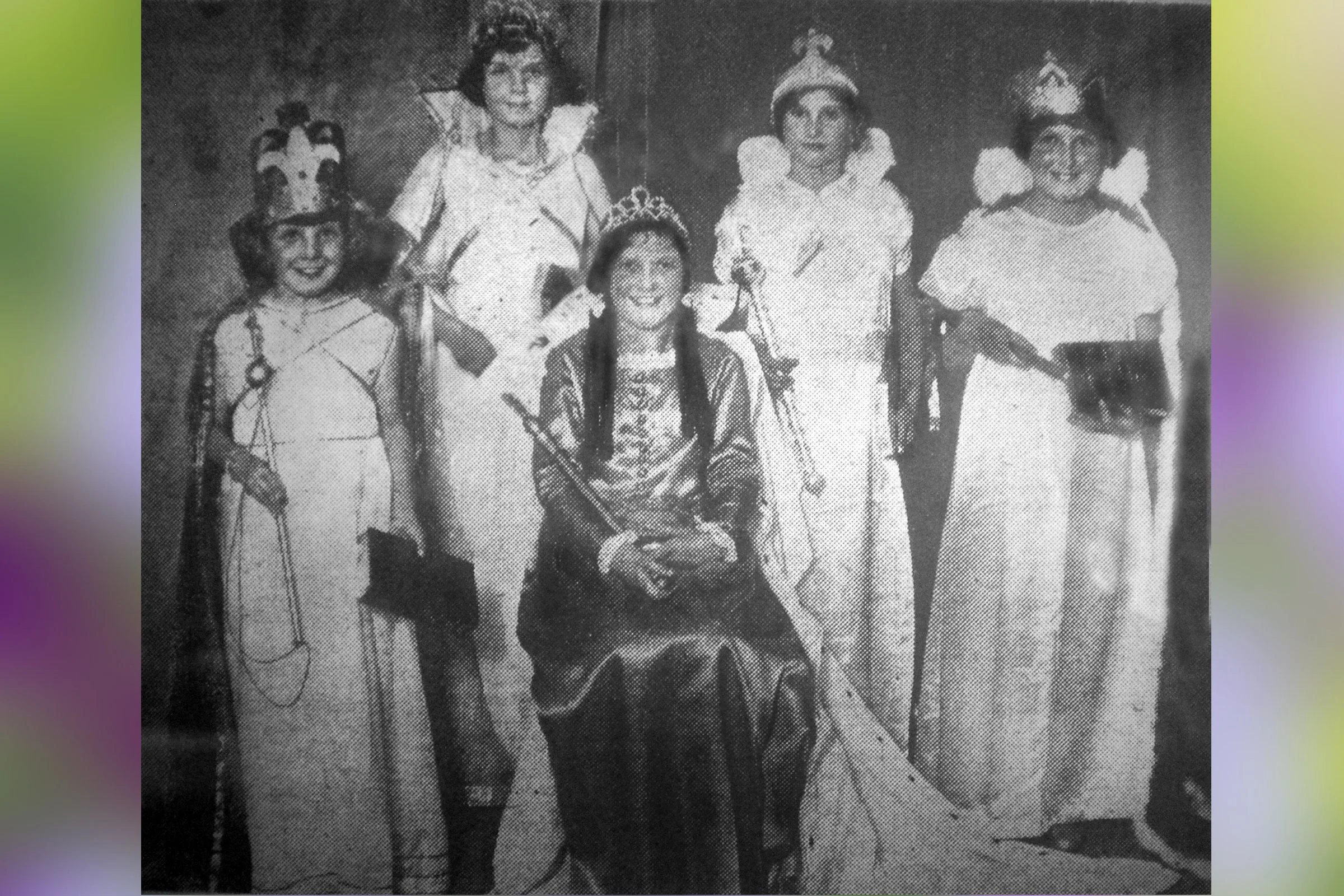  PATRICIA  with attendants JEAN MARSHALL, PHYLLIS LAPHAM, JOAN WHITTON, VIOLET WOOD 1936