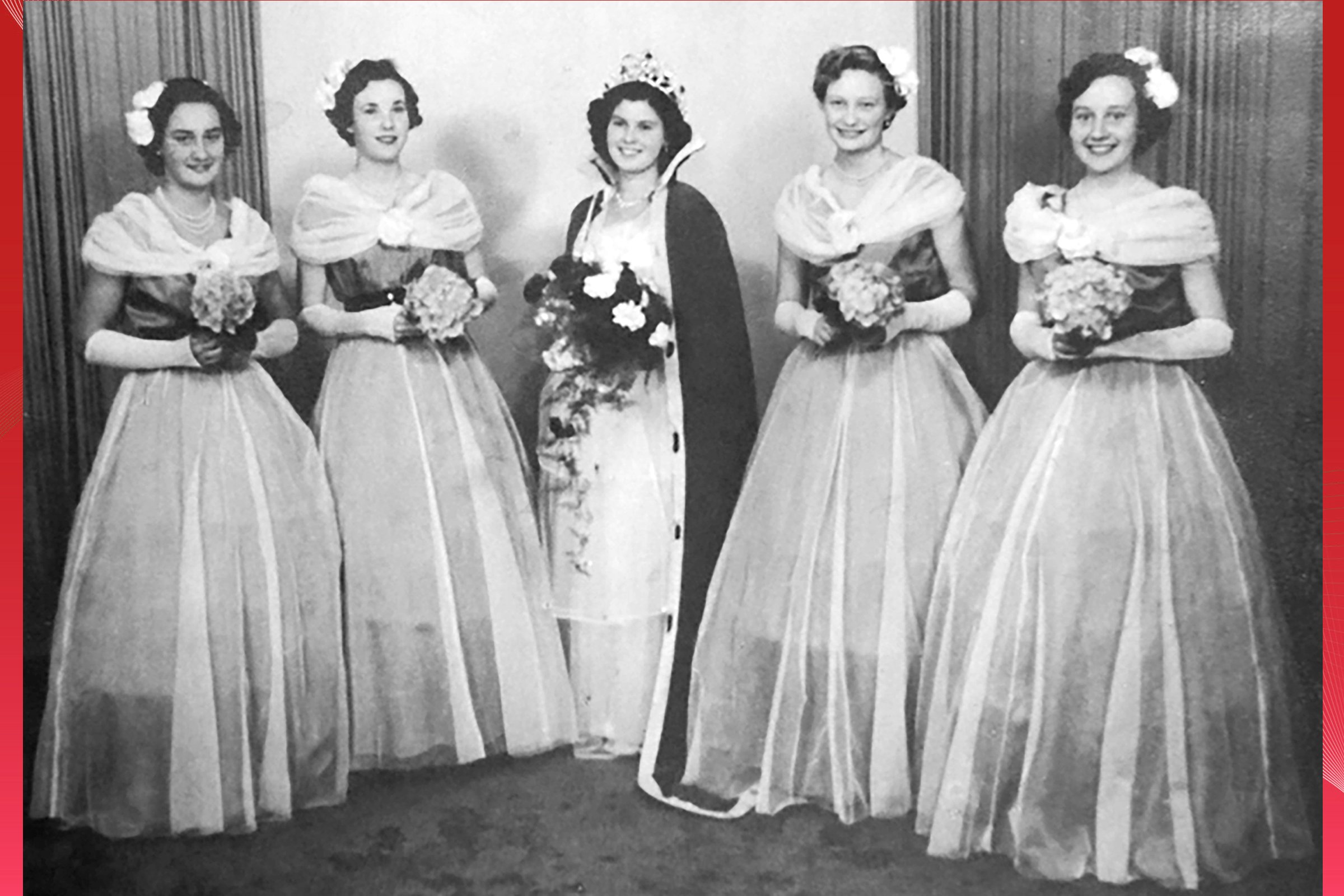  PAULINE  with attendants JENNIFER SWAINE, ANNE McGEORGE, CYNTHIA BAINTON & PAT DONSON 1954