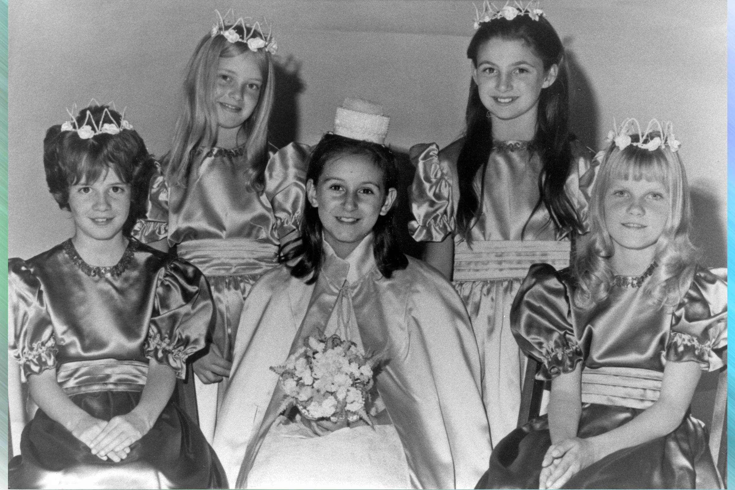  SHARON  with attendants MARION WHITE, CAROLINE BISHOP, SANDRA CONIBEAR, JULIE LOCK 1970