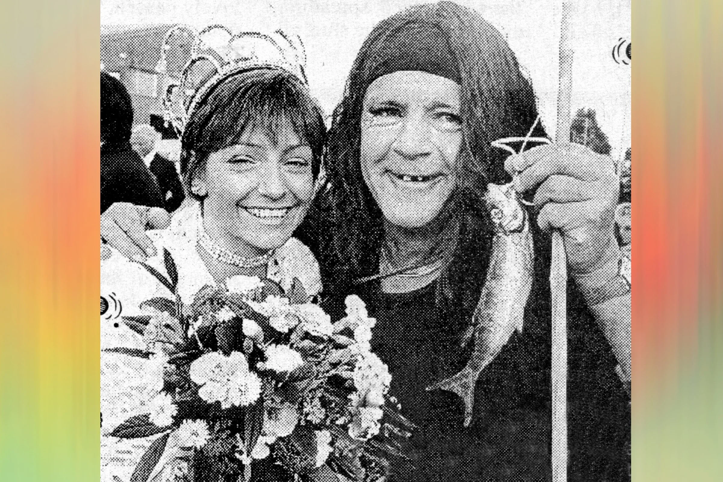 Fishwife Cynthia aka Bob Beacham with Carnival Queen Alison Edney
