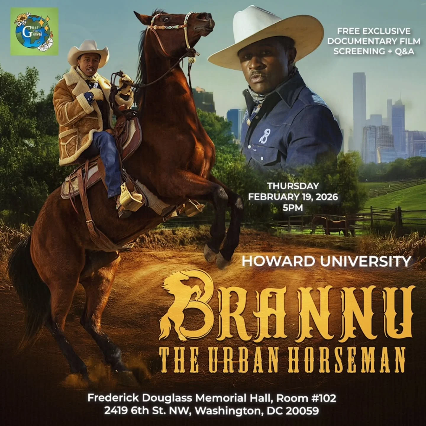 Chocolate City, DMV folks, @brannuhorse just pulled up on you! His film is being showcased at the great @howard1867. This is the year of the Fire Horse. 🐎 🔥 HBCU representin'. Black History in the making. Pull up on us for a free, public screening 