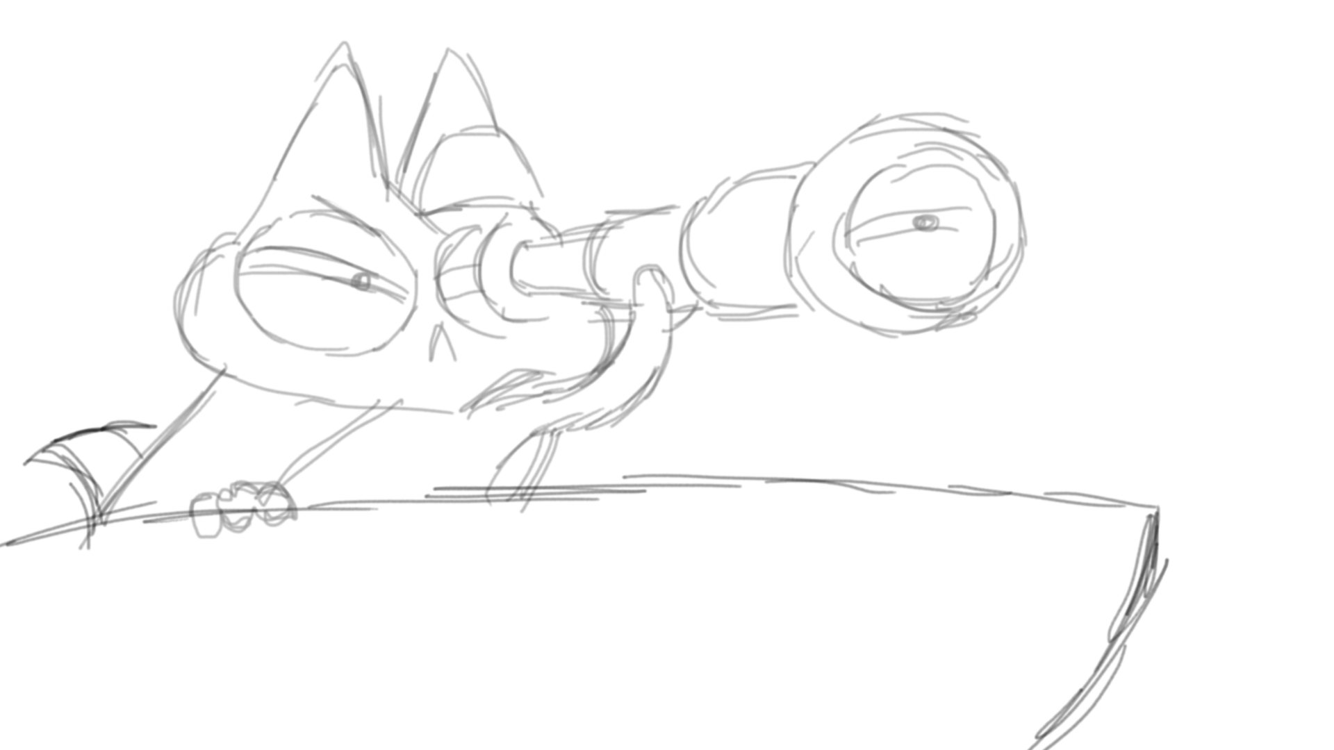 A sketch of a cat  looking through a telescope.