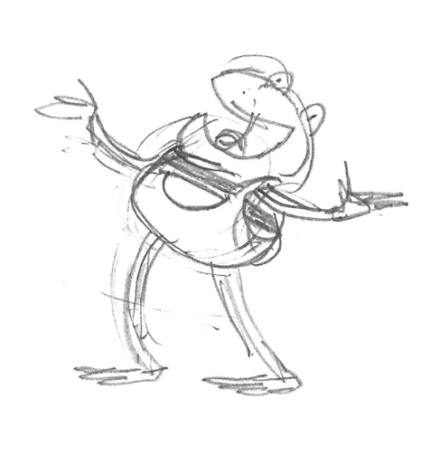 Sketch of an anthropomorphic musical frog singing.