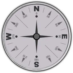 Compass showing degrees and cardinal directions for runway headings