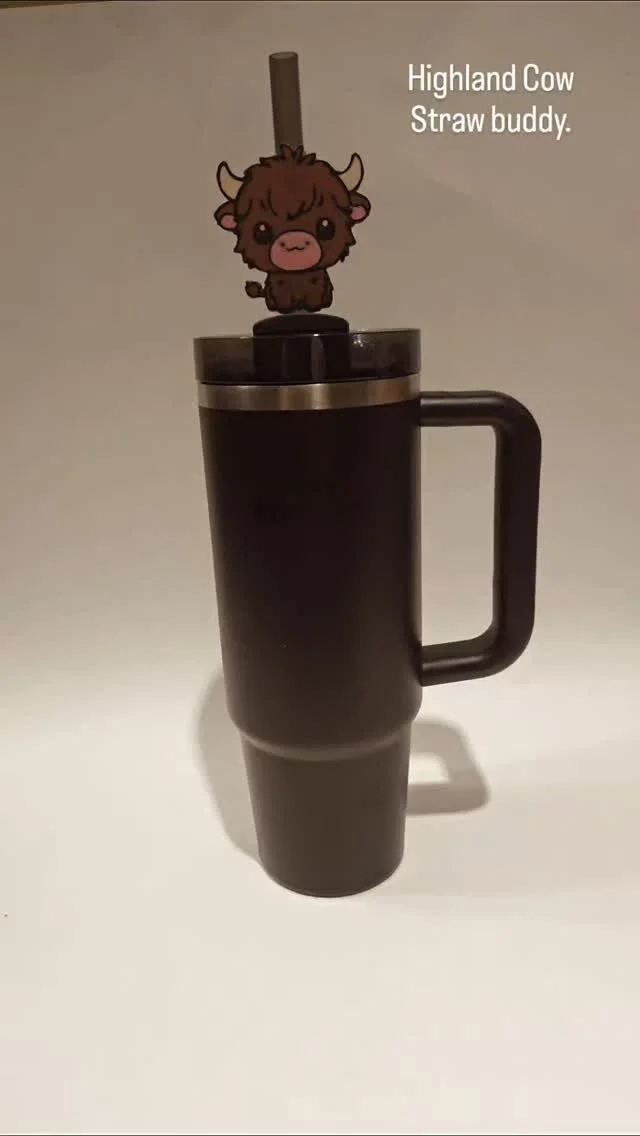 Highland cow straw buddy. DM for info or visit our website. $10