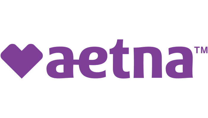 Purple heart symbol followed by the word 'aetna' in purple lowercase letters.