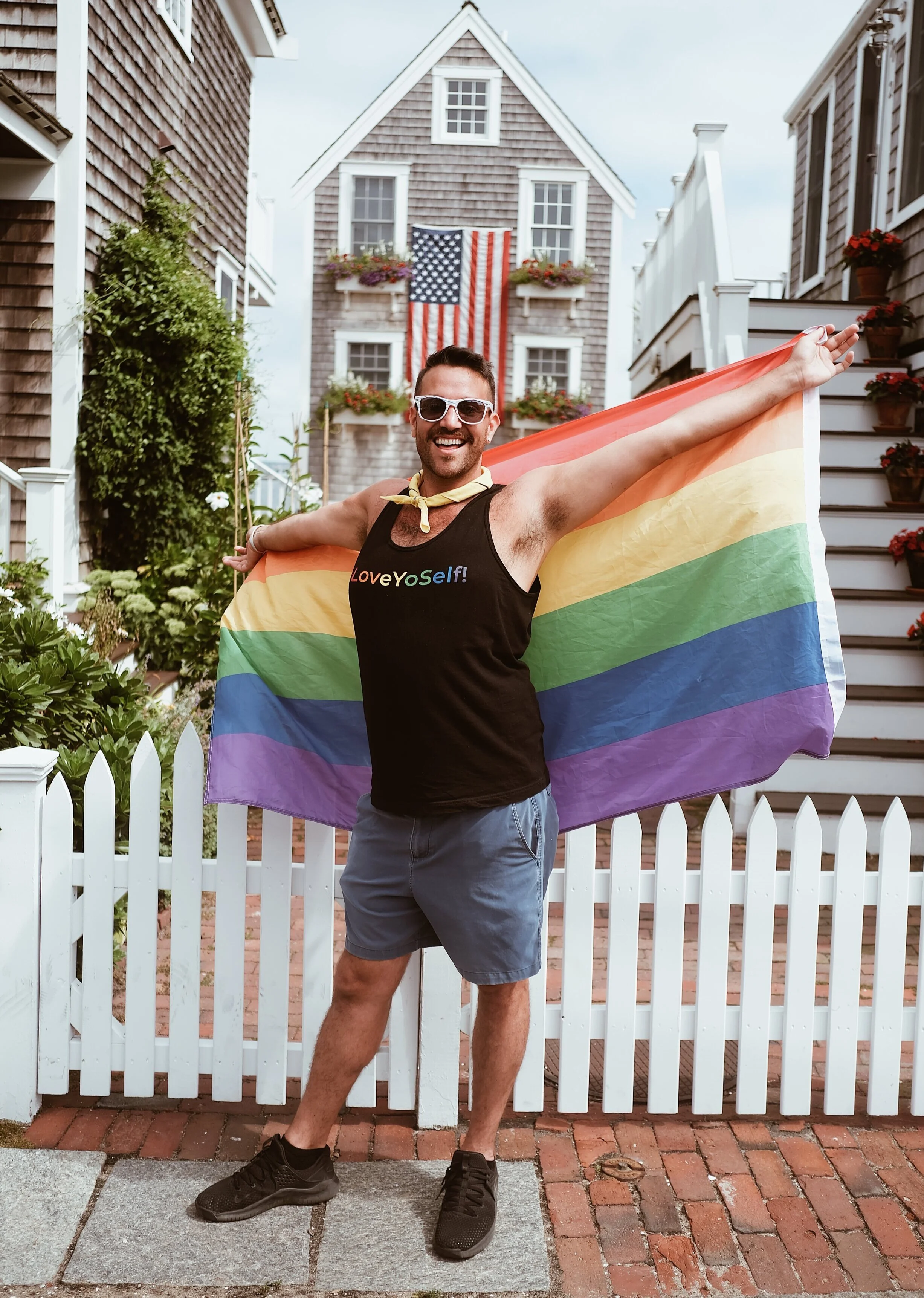 Ravi Round The World in Provincetown with pride flag