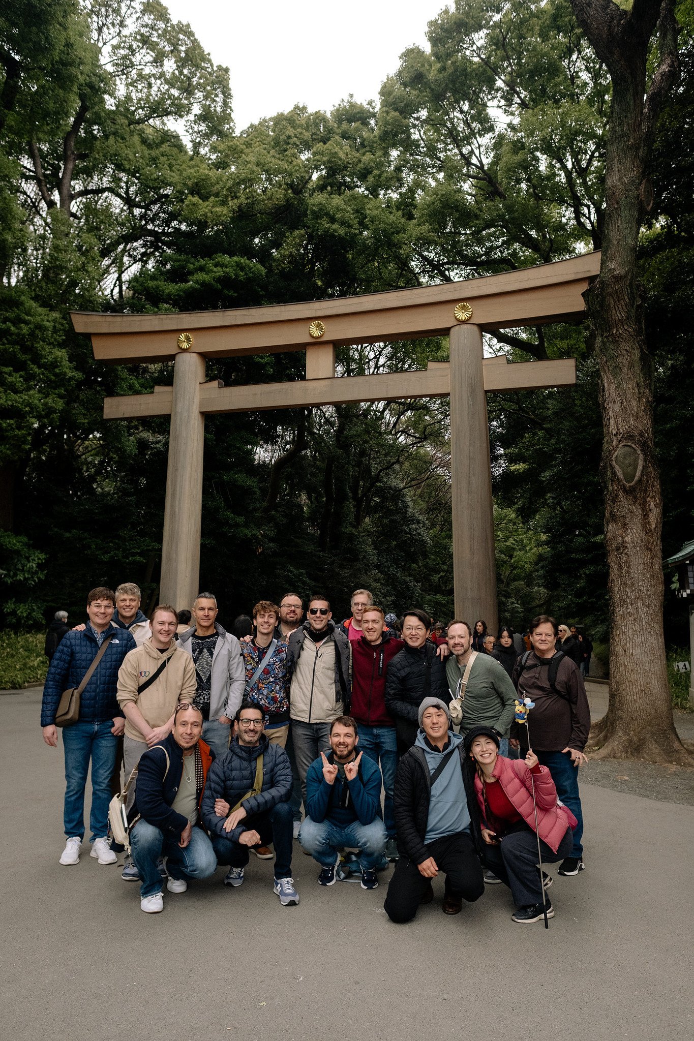 SideQuests Group Photo at Meiji Shrine Torii Gate