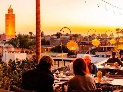  Sunset from a Marrakech rooftop terrace with the Koutoubia Mosque in view 