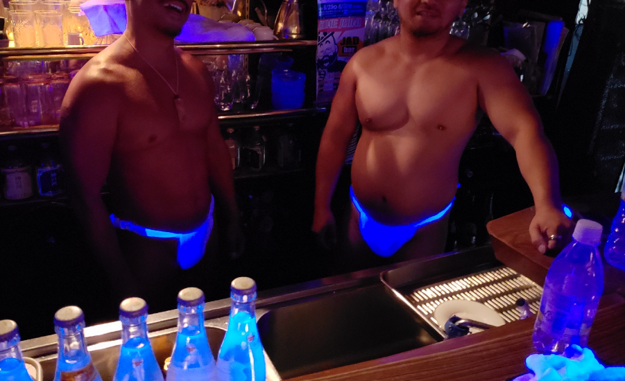 Japanese bar tenders wearing a Fundoshi