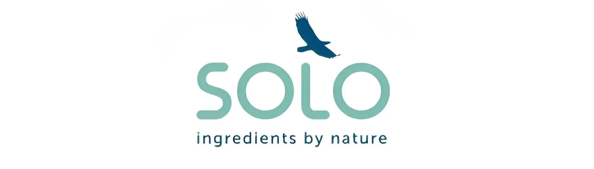 Logo with an eagle silhouette above the words 'solo ingredients by nature' in green and blue text.