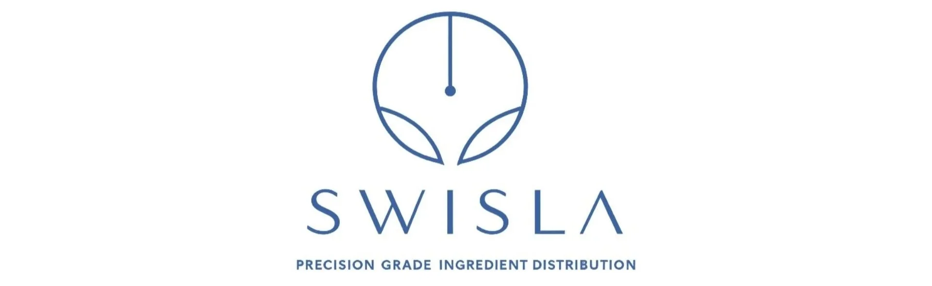 SWISLA logo with a stylized clock inside a leaf design, text below reads 'PRECISION GRADE INGREDIENT DISTRIBUTION'.