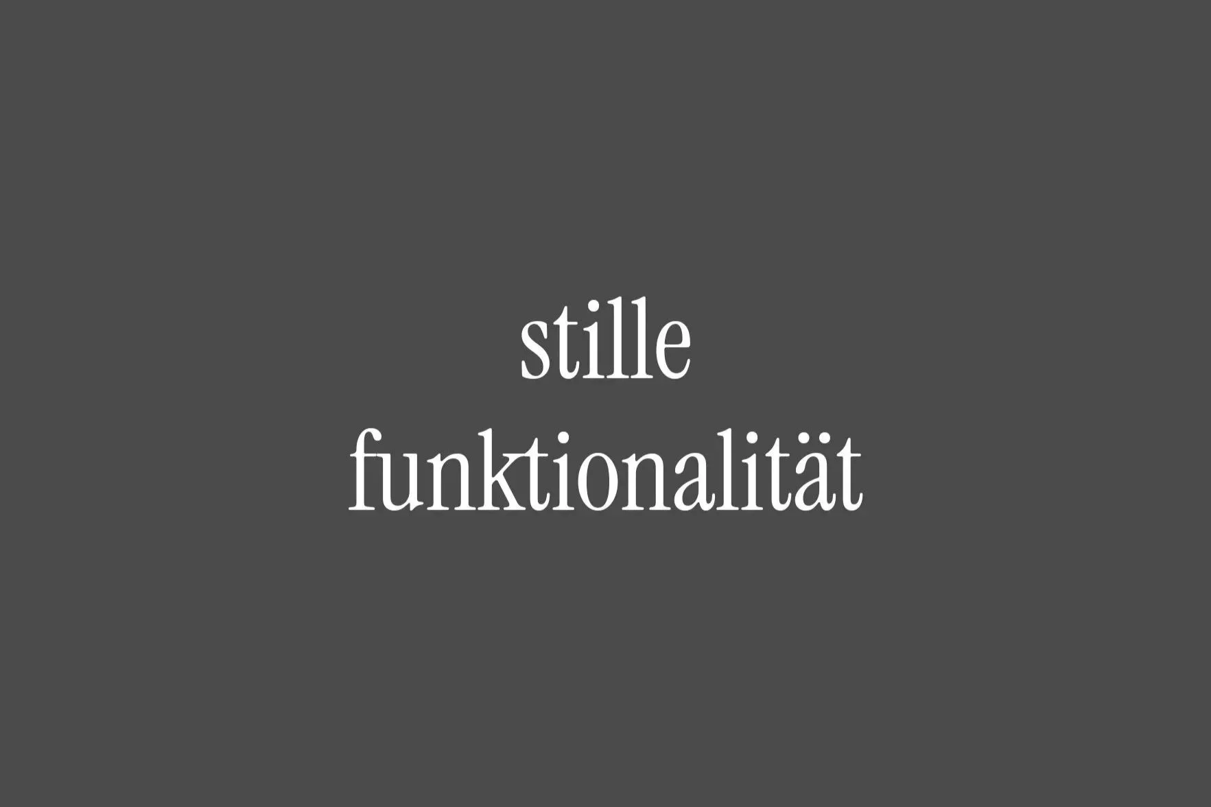 Text auf einem dunklen grauen Hintergrund, der lautet: 'stille funktionalität'.