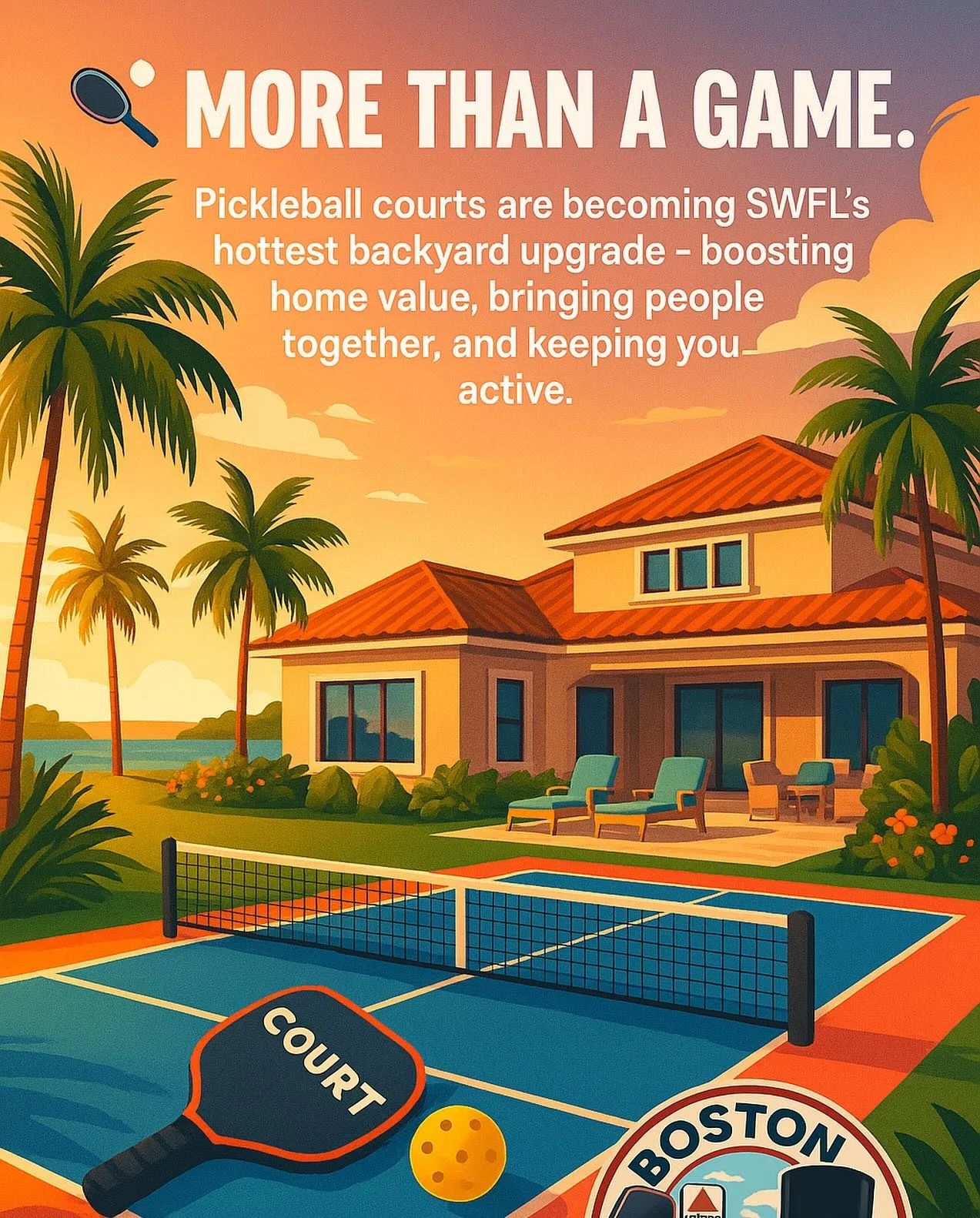 🏓 More than a game. 
Pickleball courts are becoming SWFL&rsquo;s hottest backyard upgrade &mdash; boosting home value, bringing people together, and keeping you active.

Ready to build yours? Let&rsquo;s make it happen.

#PickleballSWFL #CustomCourt