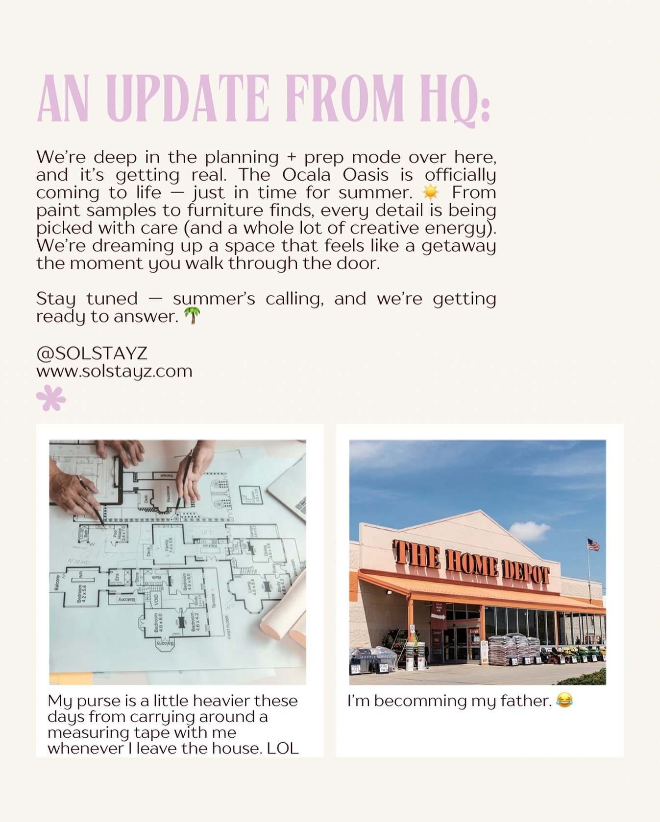 Things are buzzing behind the scenes and we&rsquo;re loving every minute of the creative chaos. 🎨🛋️ We&rsquo;re in the thick of transforming our very first stay&mdash;the Ocala Oasis&mdash;and the vision is finally starting to come together. 🤓

Fr