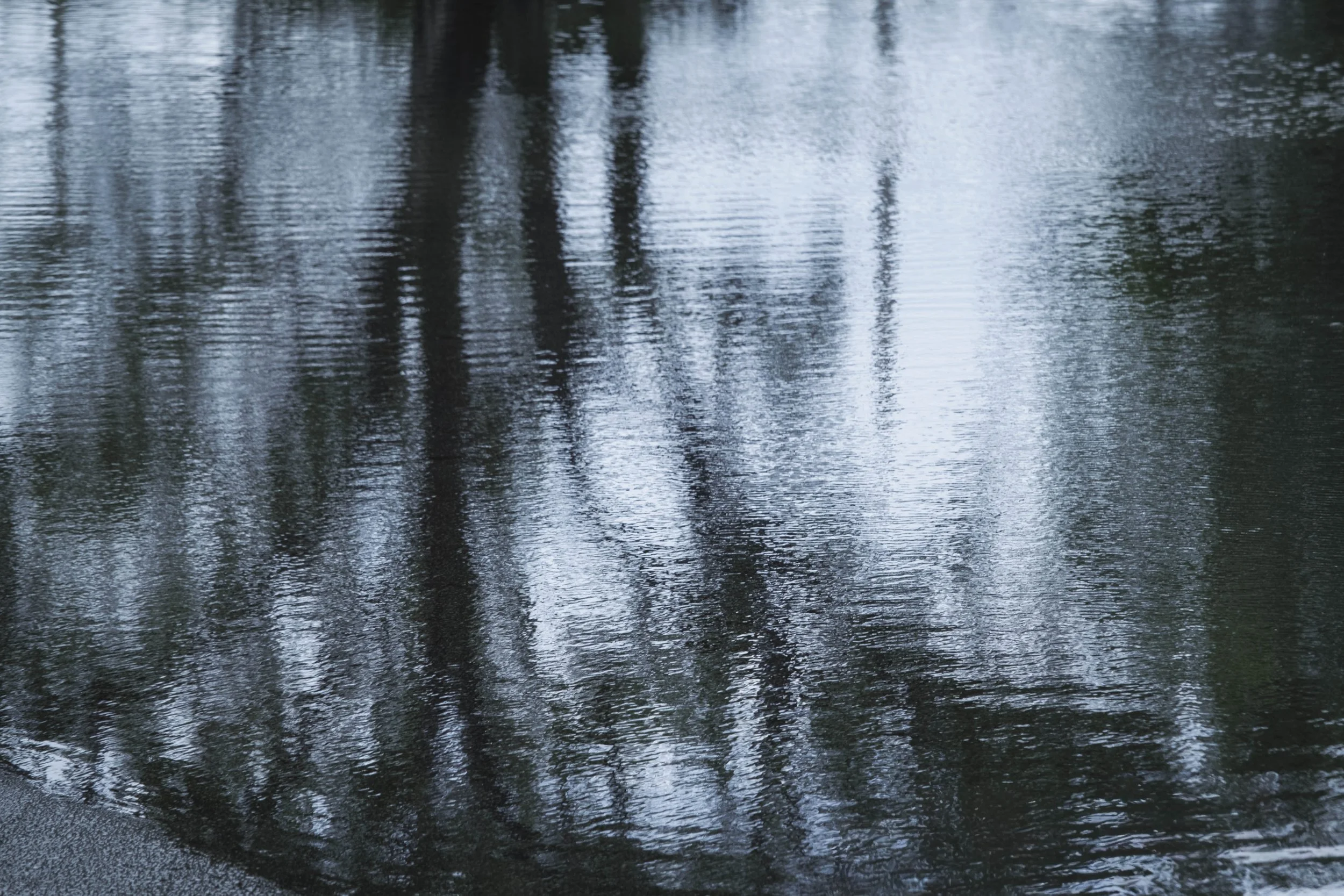 King Tide Flooding Covers Street, Blue Reflection, Water Impressionist Style, Miami, 2024. Rana A Fine.