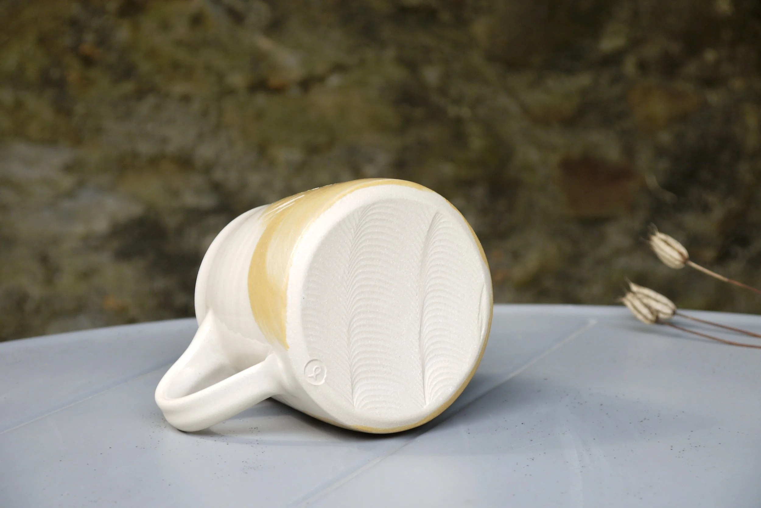 Bridget Timoney handmade pottery maize yellow tea mug.JPG