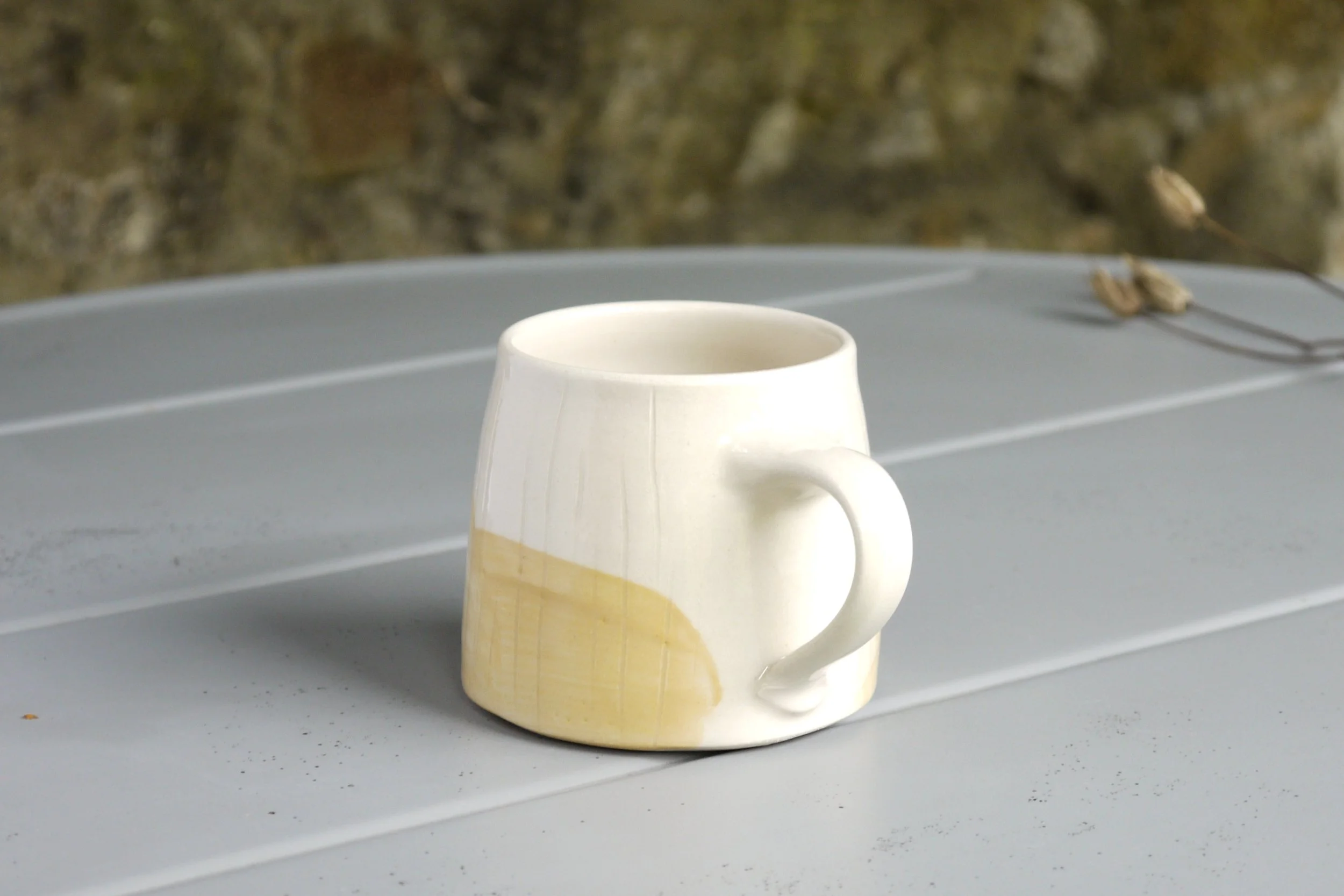 Bridget Timoney handmade pottery maize yellow coffee mug 3a.JPG