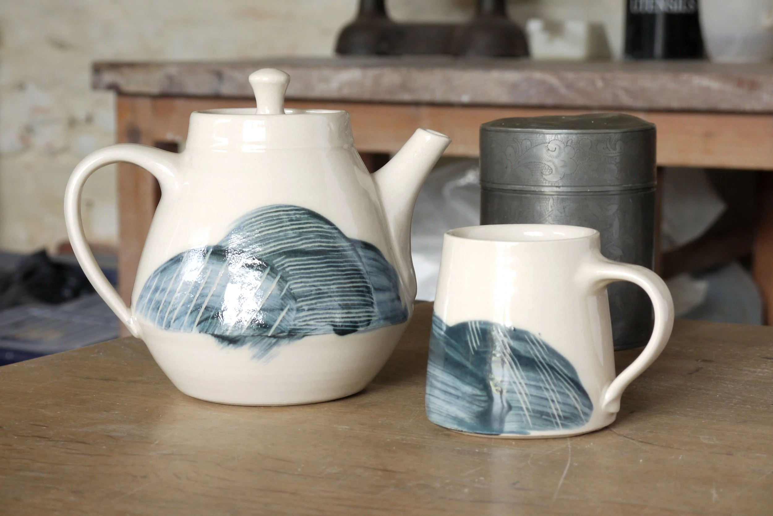 Fields large teapot with mug and caddy.JPG