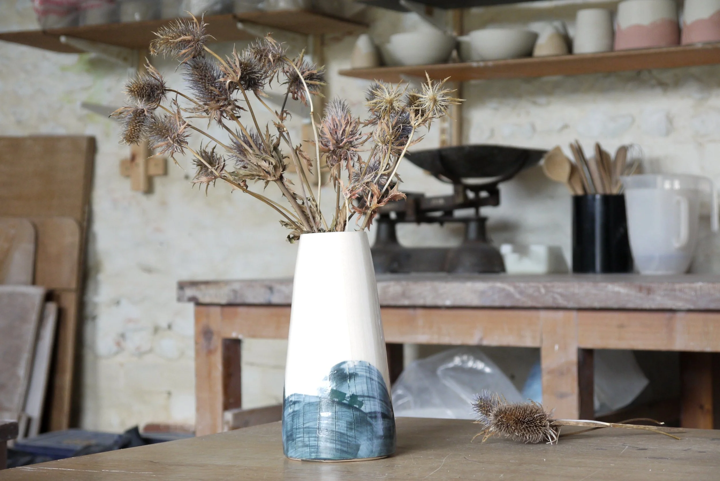 Fields vase with dried teasel.JPG