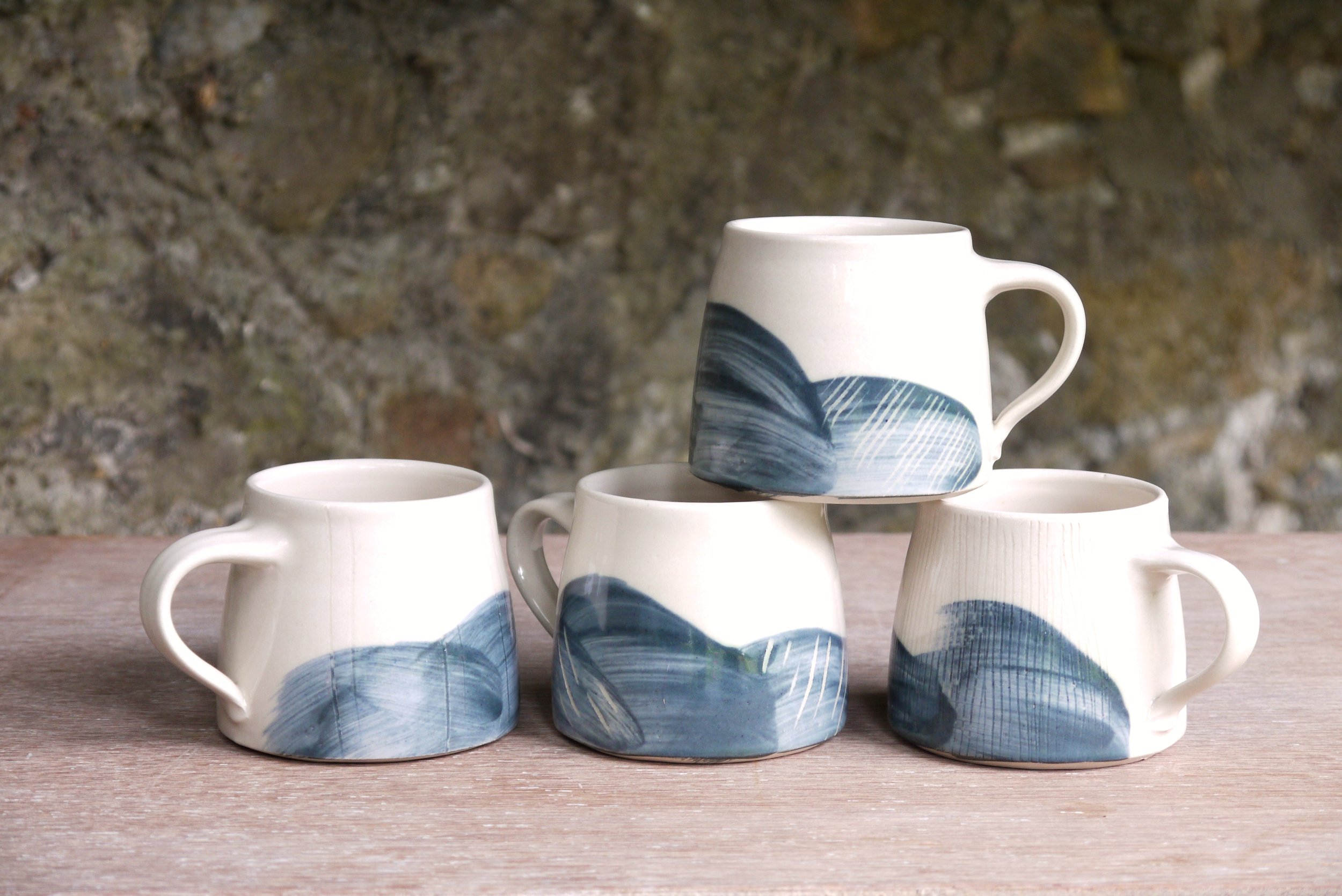 Bridget Timoney handmade pottery set of four coffee mugs.JPG