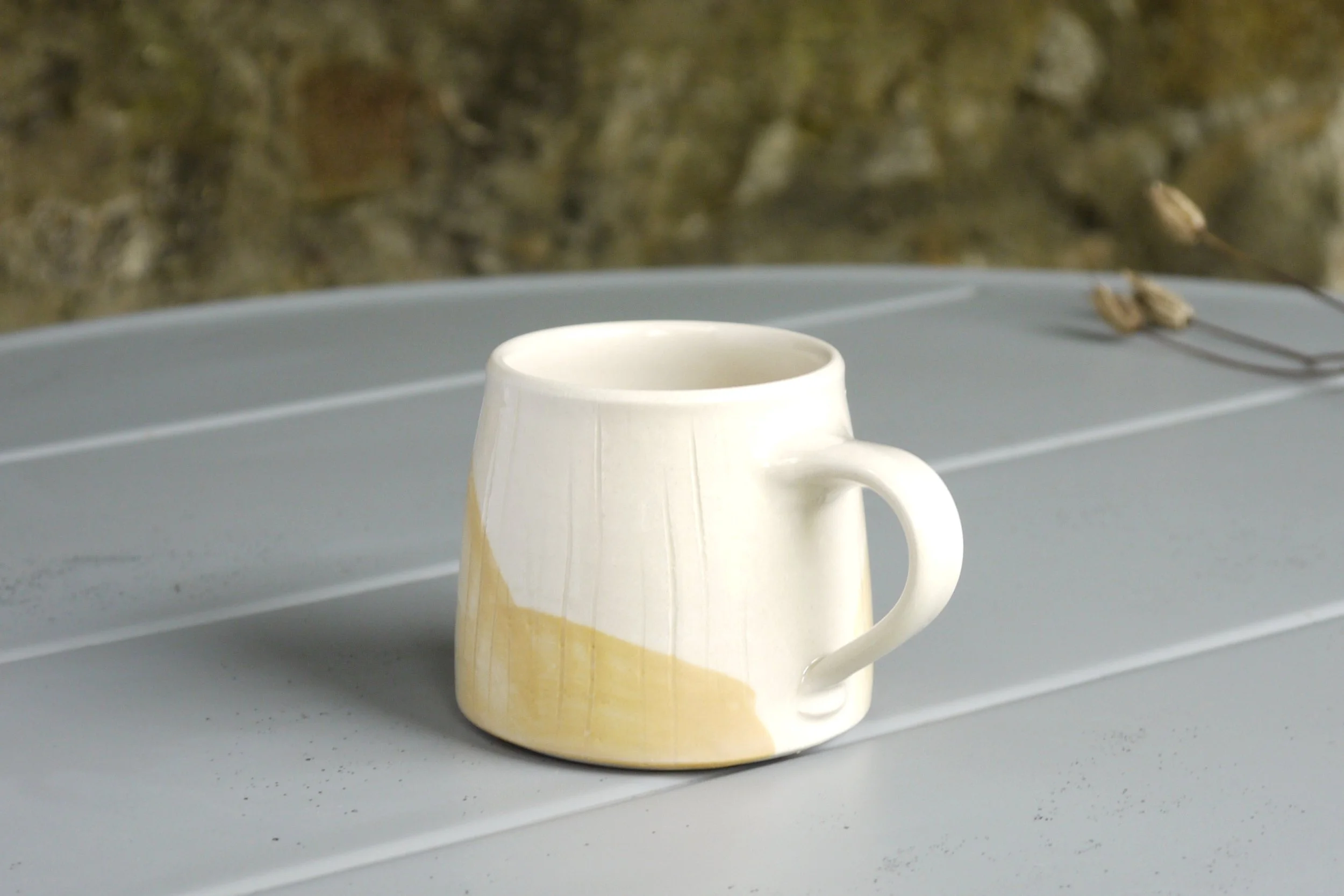 Bridget Timoney handmade pottery maize yellow coffee mug 1a.JPG