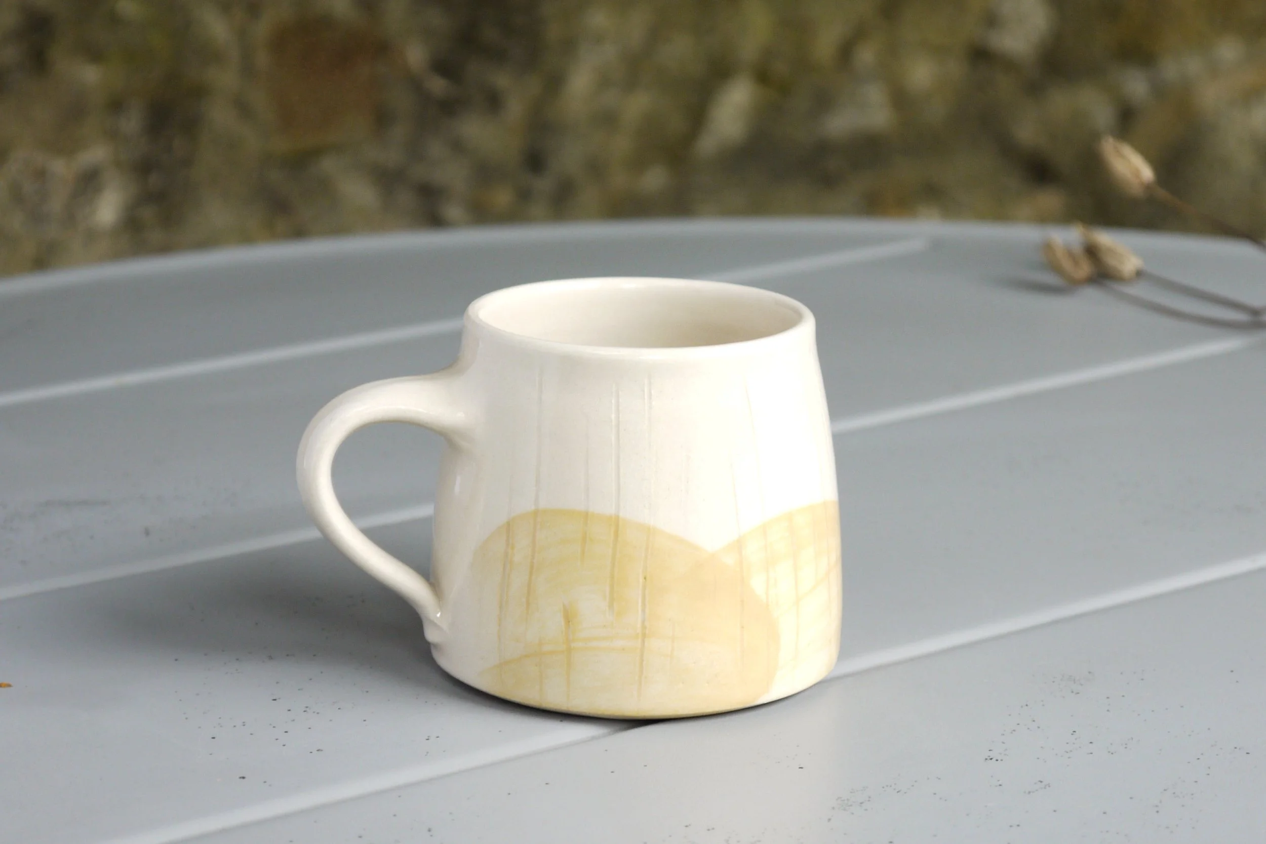 Bridget Timoney handmade pottery maize yellow coffee mug 3c.JPG