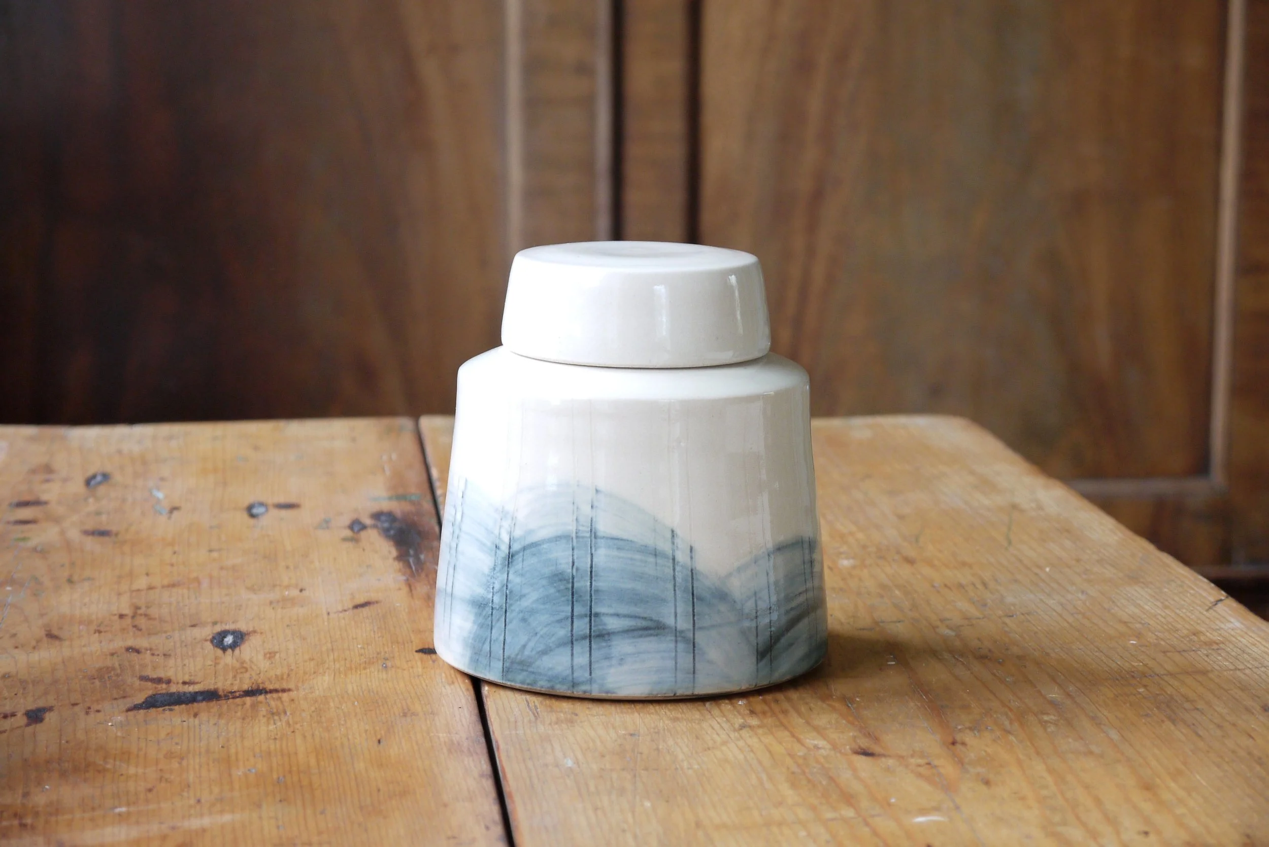 Bridget Timoney blue and white ceramic tea caddy 1c.JPG