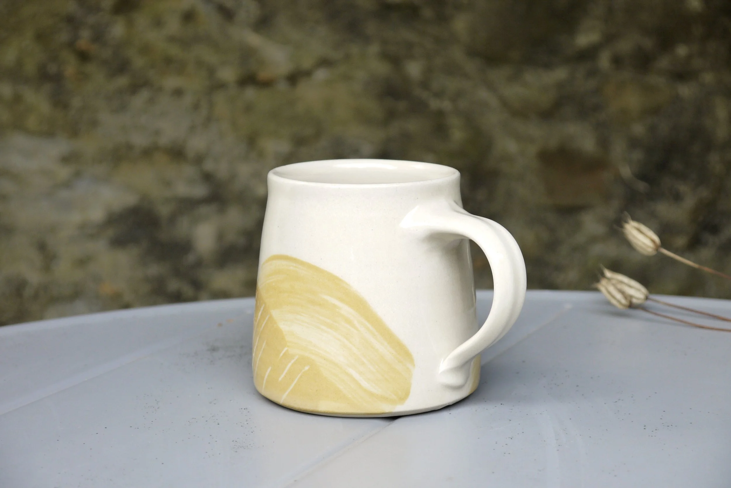 Bridget Timoney handmade pottery maize yellow tea mug 1a.JPG