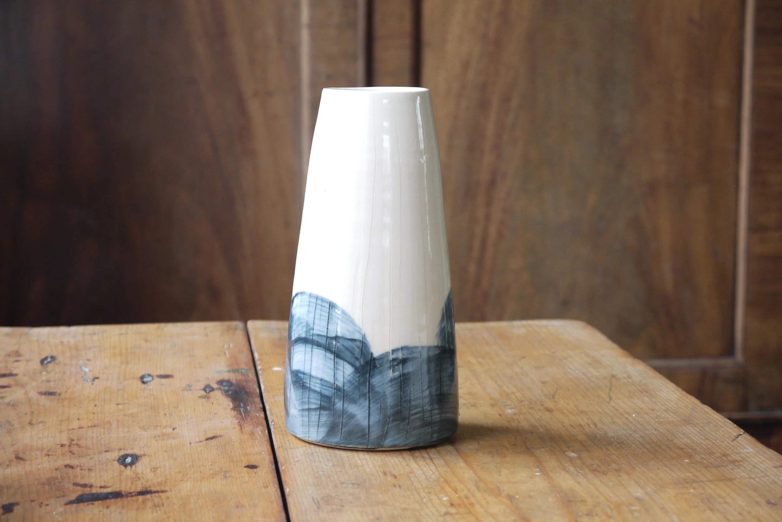 Bridget Timoney blue and white ceramic tall vase 1c.JPG