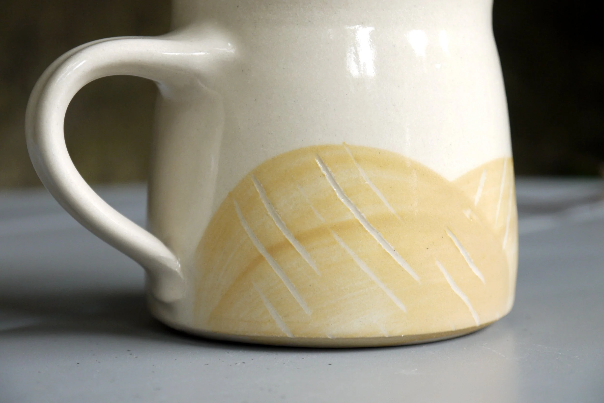 Bridget Timoney handmade pottery maize yellow coffee mug 4d.JPG