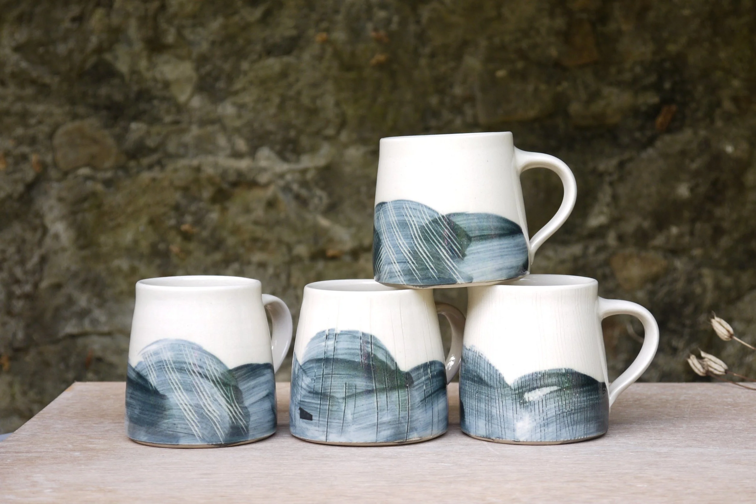 Bridget Timoney handmade pottery set of four tea mugs.JPG