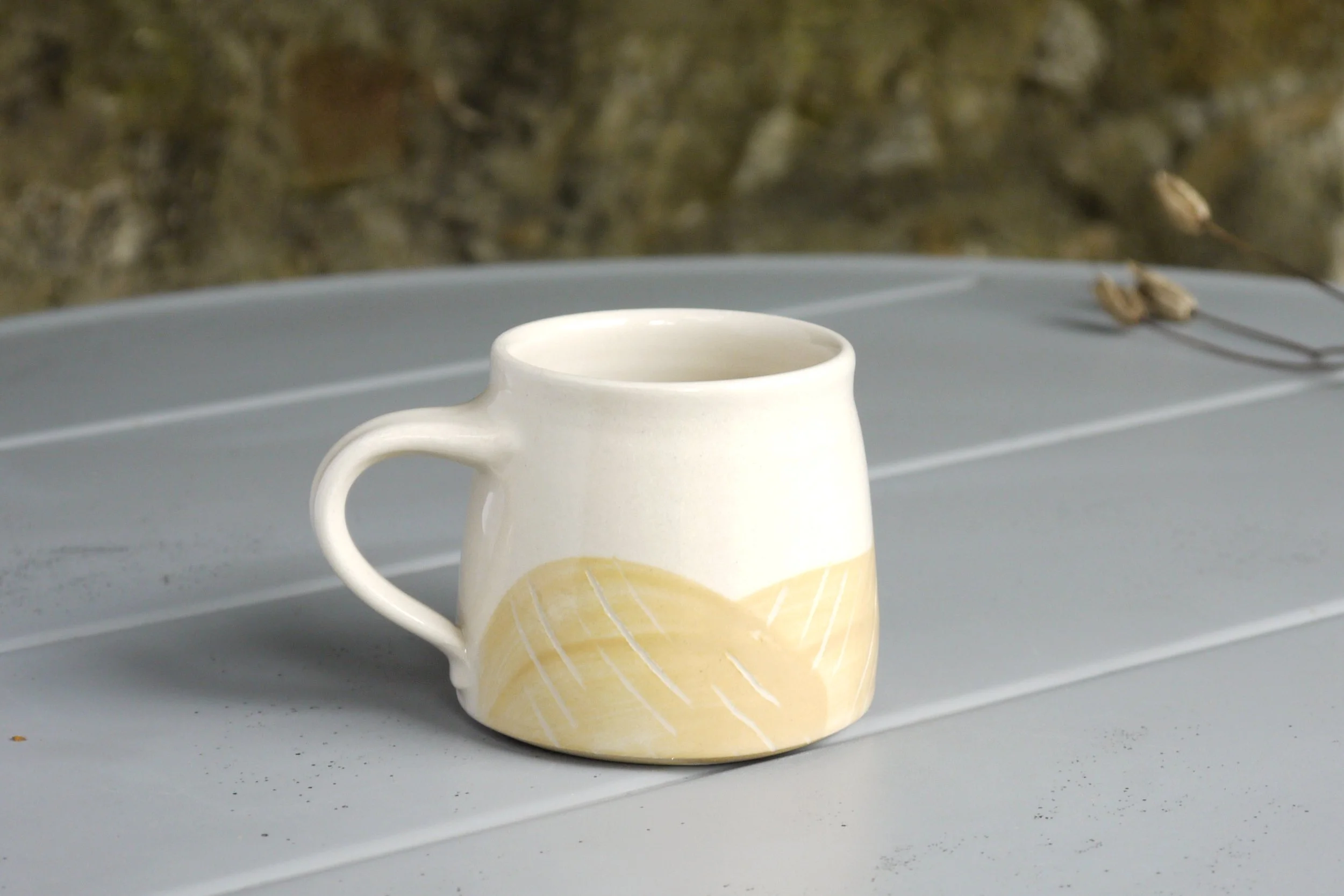 Bridget Timoney handmade pottery maize yellow coffee mug 4c.JPG