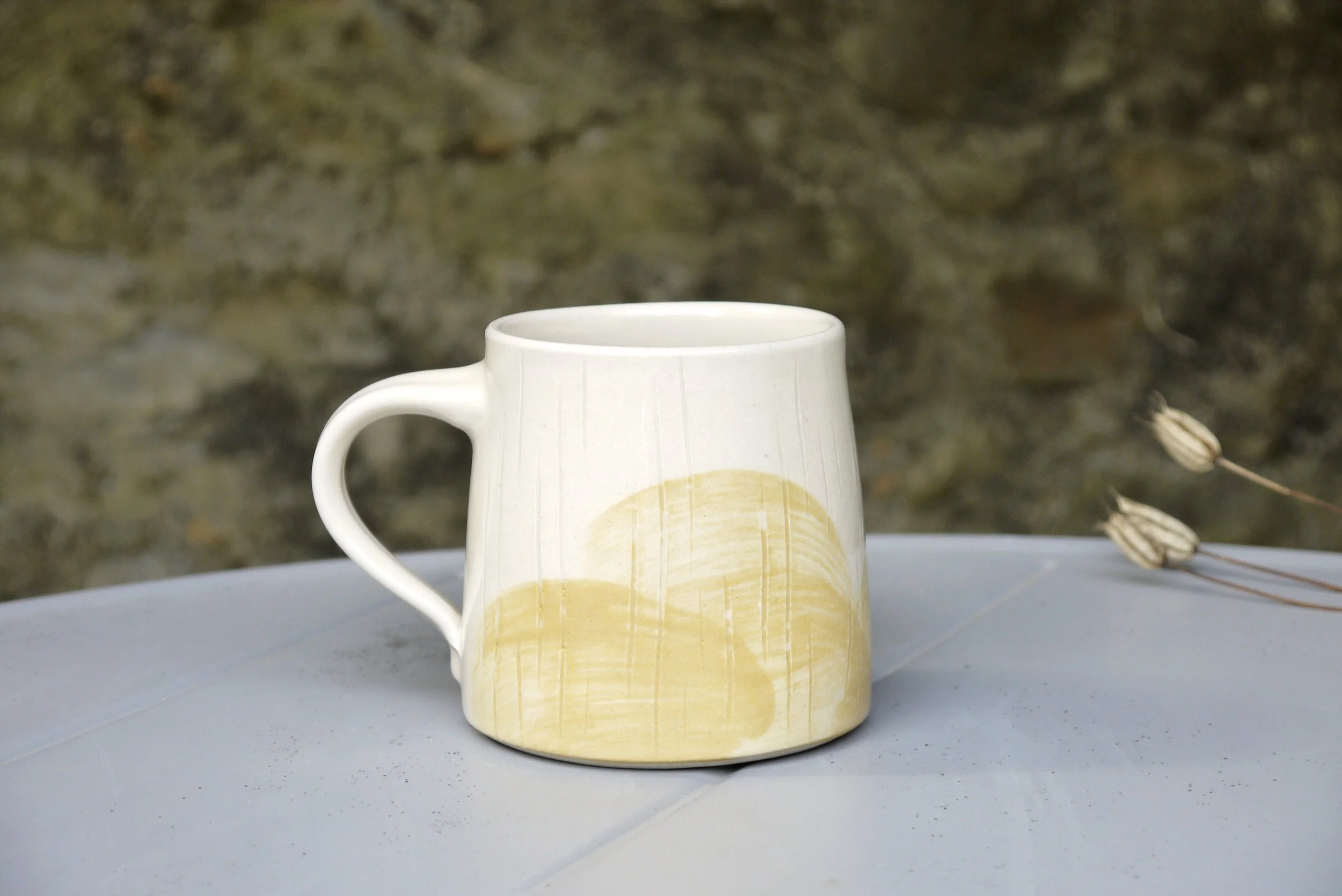 Bridget Timoney handmade pottery maize yellow tea mug 2c.JPG