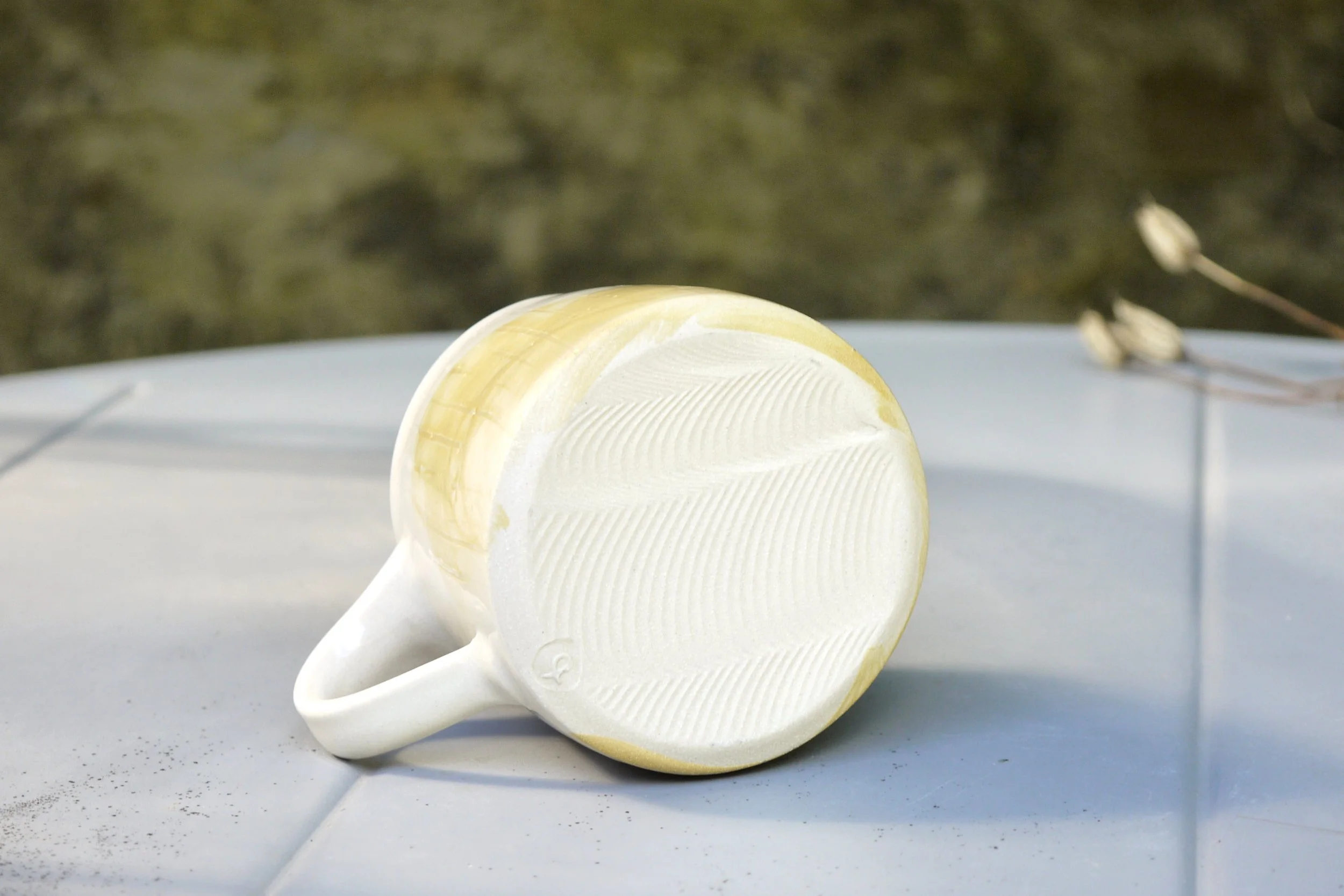 Bridget Timoney handmade pottery maize yellow coffee mug.JPG