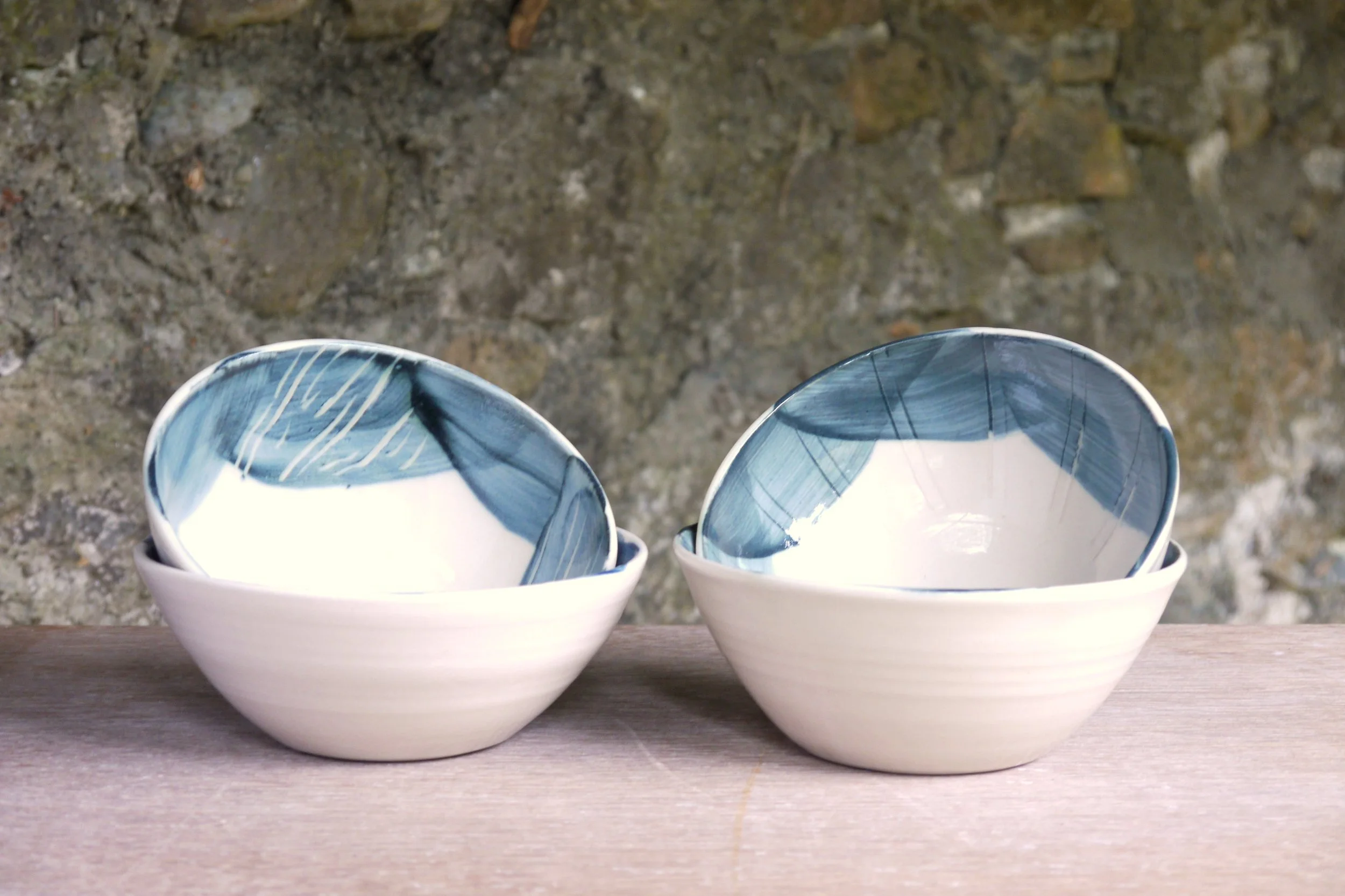 Bridget Timoney handmade pottery set of four breakfast bowls.JPG