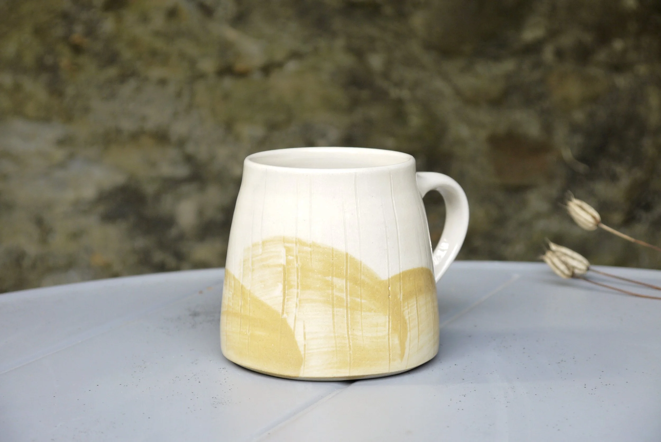 Bridget Timoney handmade pottery maize yellow tea mug 4b.JPG