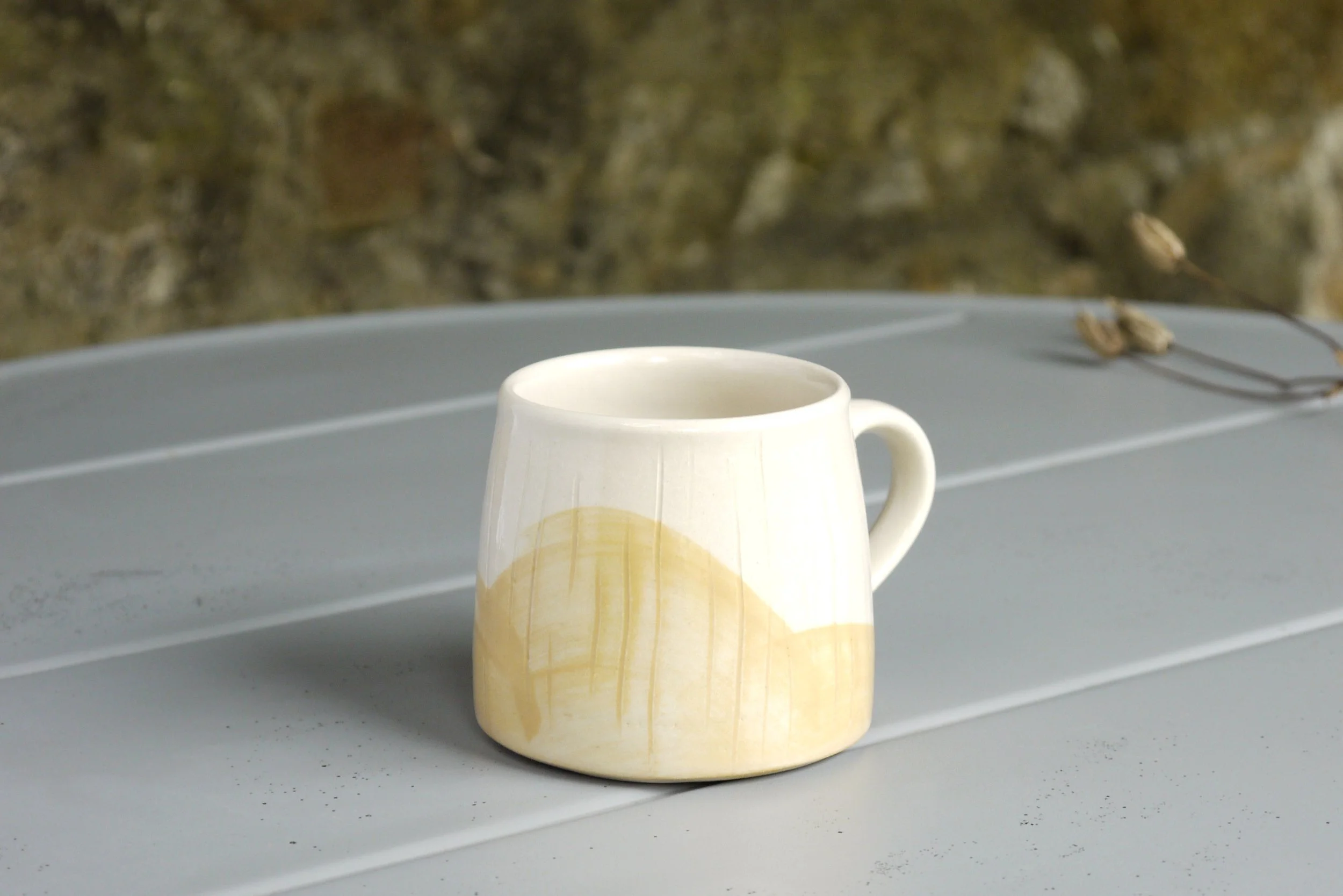 Bridget Timoney handmade pottery maize yellow coffee mug 1b.JPG
