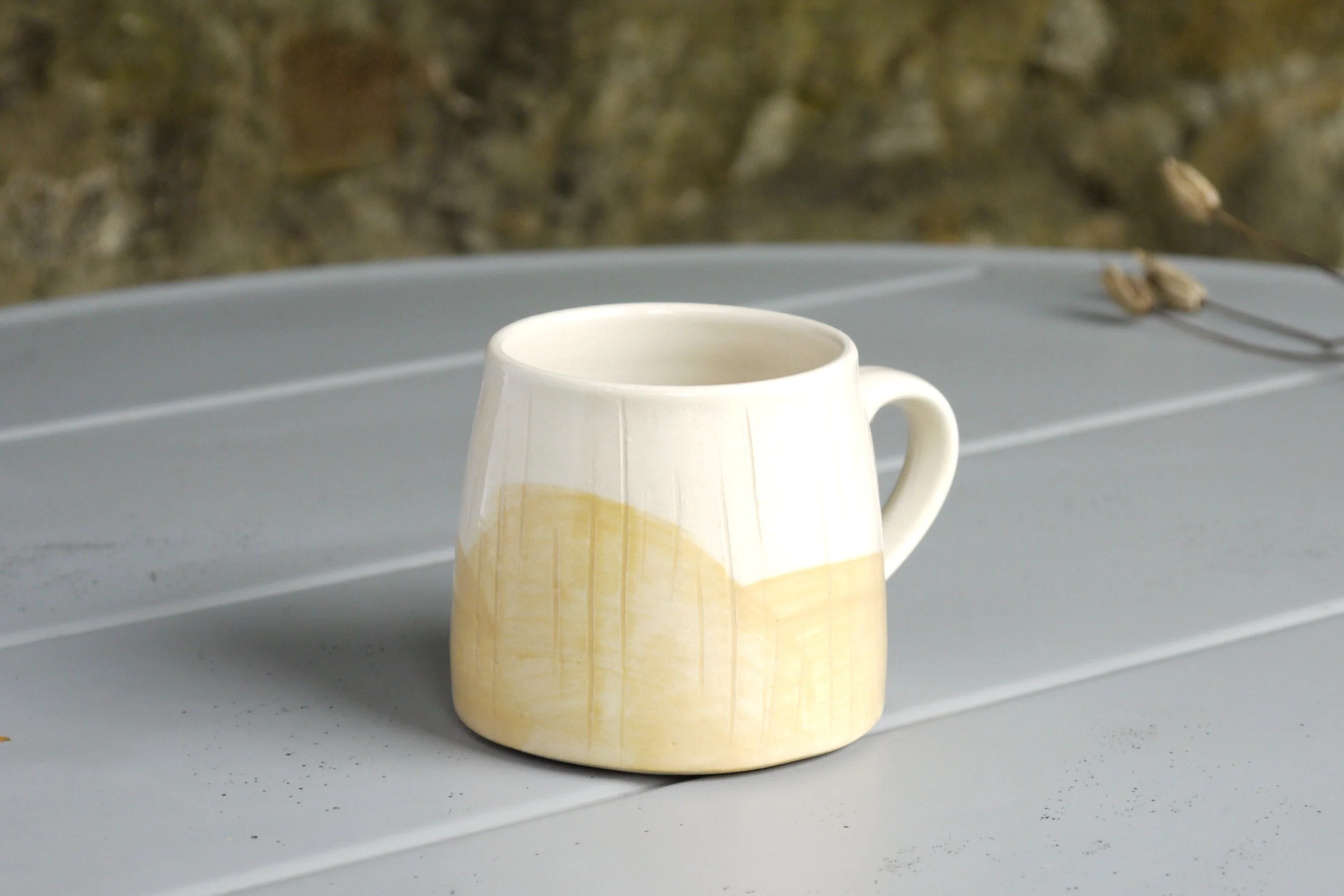 Bridget Timoney handmade pottery maize yellow coffee mug 3b.JPG