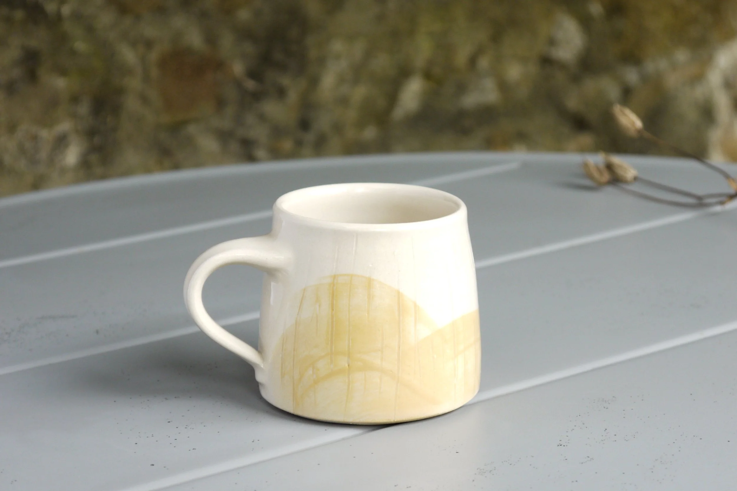 Bridget Timoney handmade pottery maize yellow coffee mug 1c.JPG