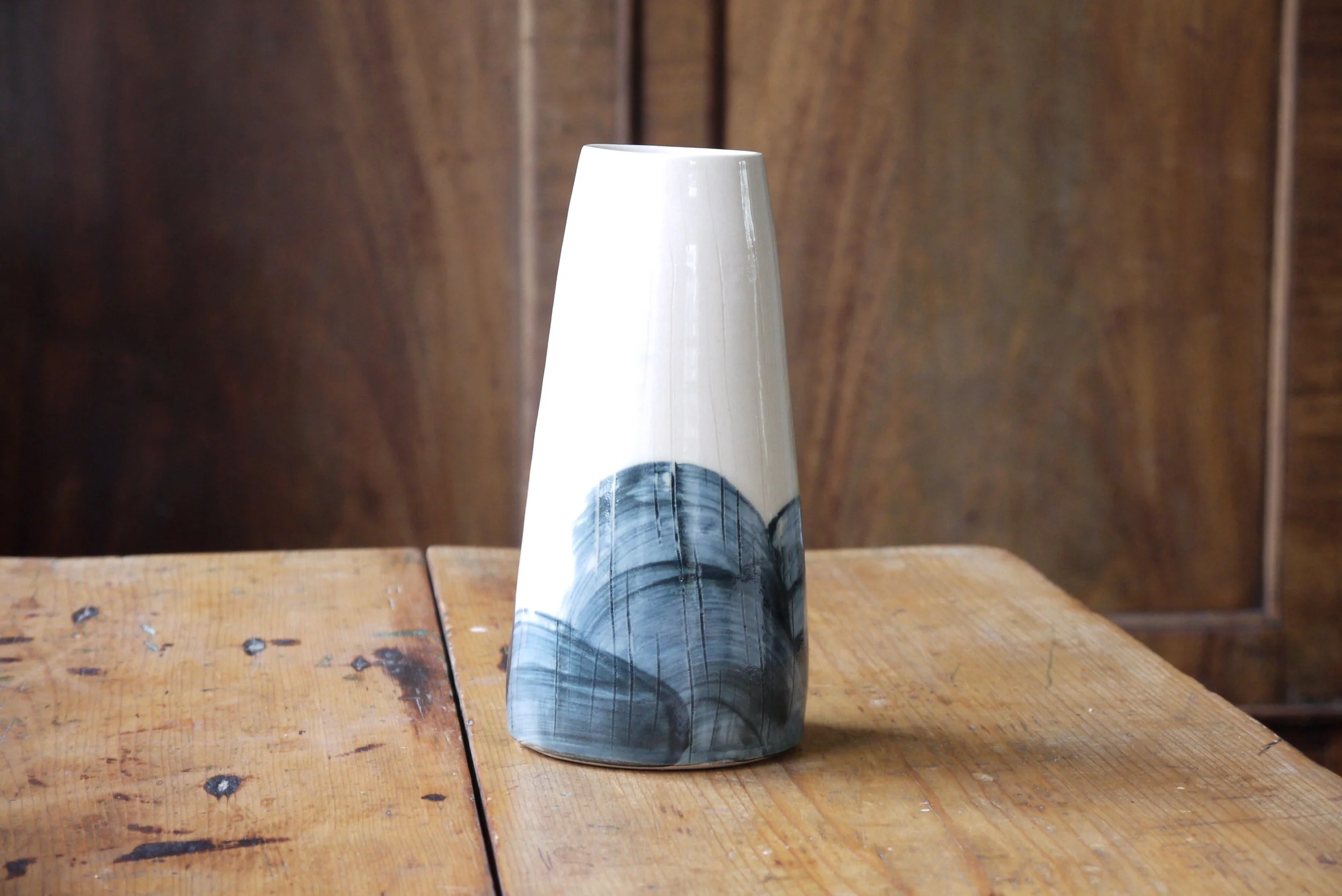 Bridget Timoney blue and white ceramic tall vase 1b.JPG