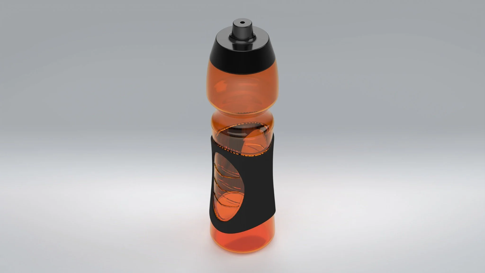 3D rendering of an ergonomic water bottle with a modern grip design.