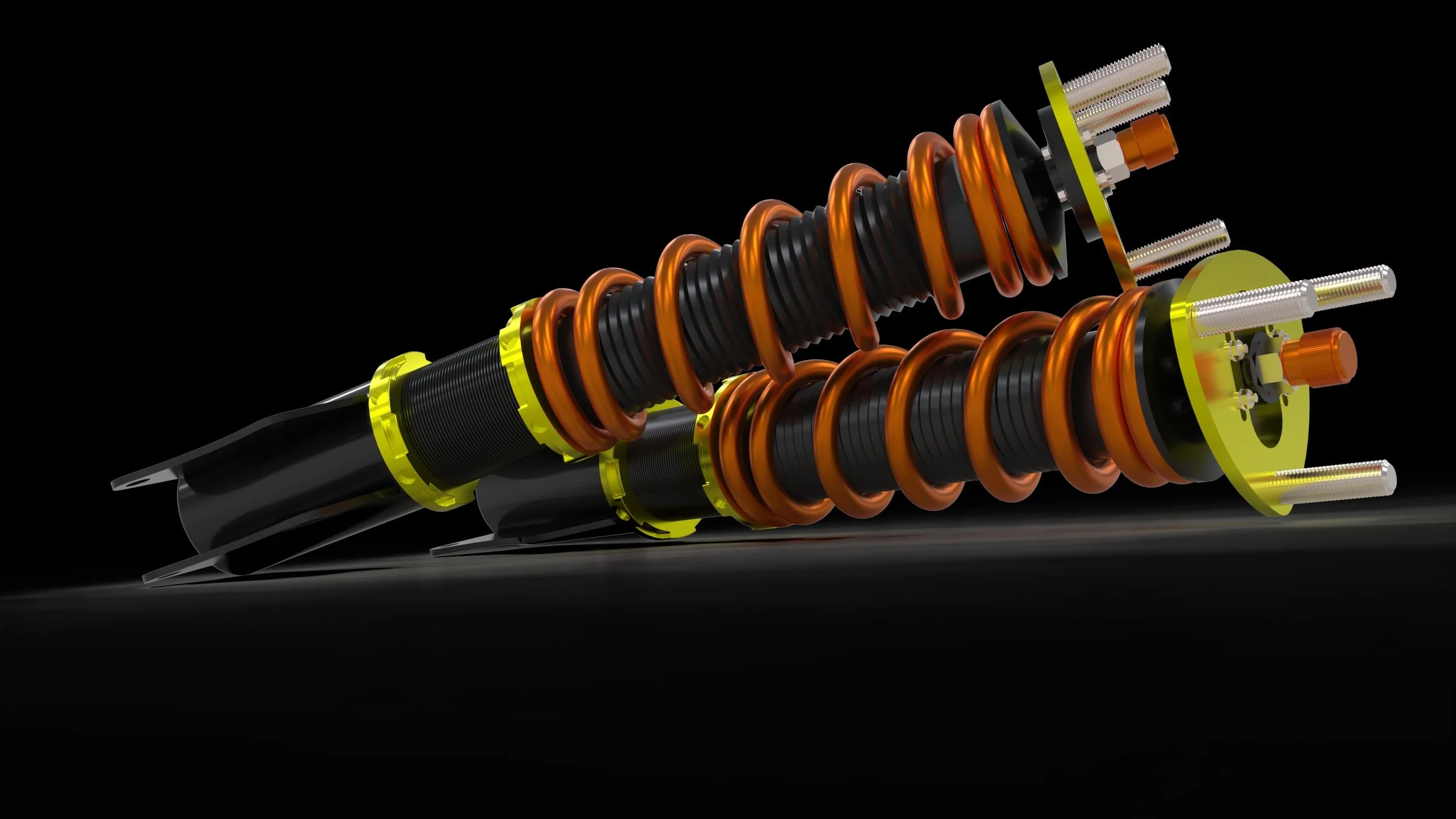 3D render of coilover suspension components for product optimization