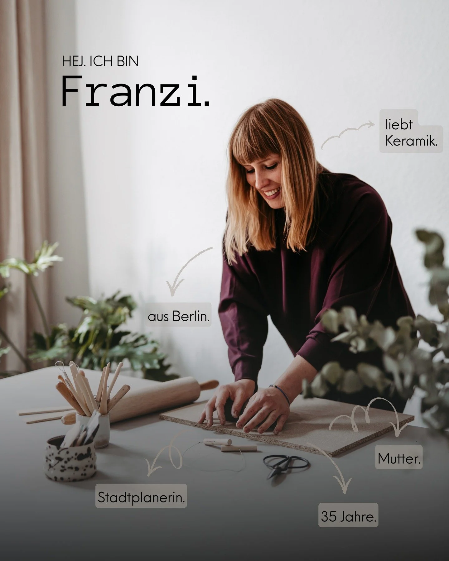 #about 
Hej. So sch&ouml;n, dass Du da bist.

Ich bin Franzi und ich liebe Keramik und Kaffee &ndash; am liebsten beides zusammen in Skandinavien. 

H&auml;tte ich es damals besser gewusst, h&auml;tte ich anstelle der Stadt- und Regionalplanung etwas